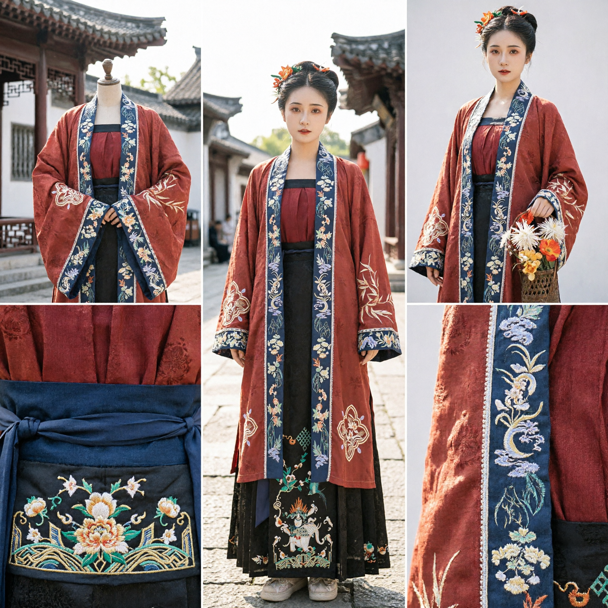Traditionelles chinesisches Hanfu-Kleid für Damen, antiker Ming-Dynastie-Stil, besticktes Roben- und Rock-Set - Asian Costume