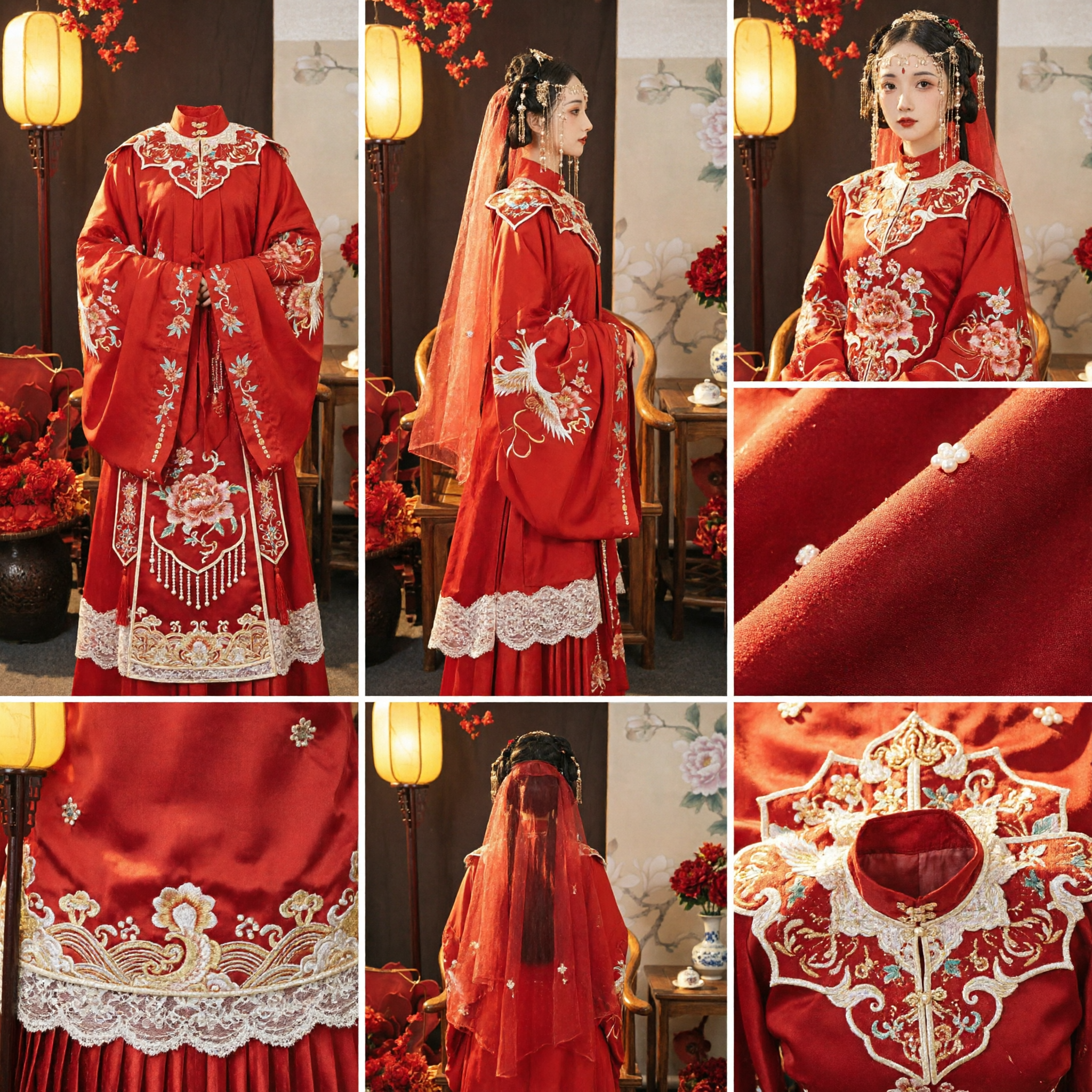 Vestido de Novia Tradicional Chino, Traje de Novia de Hanfu Rojo, Vestido Antiguo Bordado para Mujer - Asian Costume