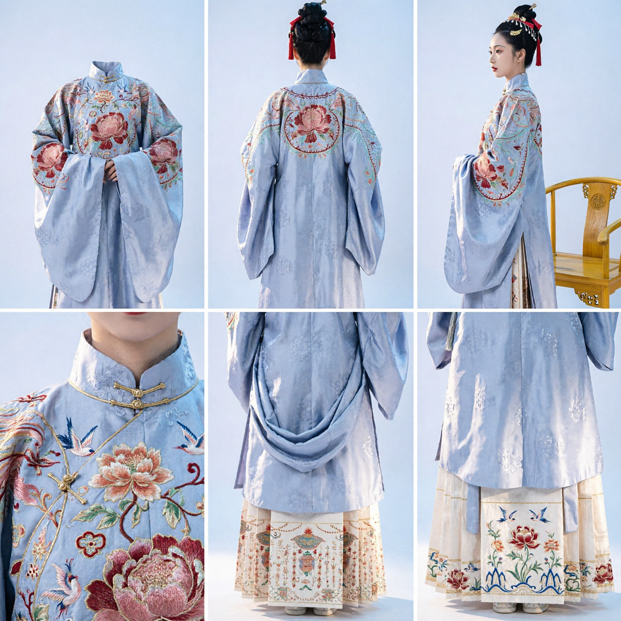 Traditionelles chinesisches Hanfu Ming-Dynastie Stil Blaue bestickte Bluse und Plisseerock für Frauen Cosplay - Asian Costume