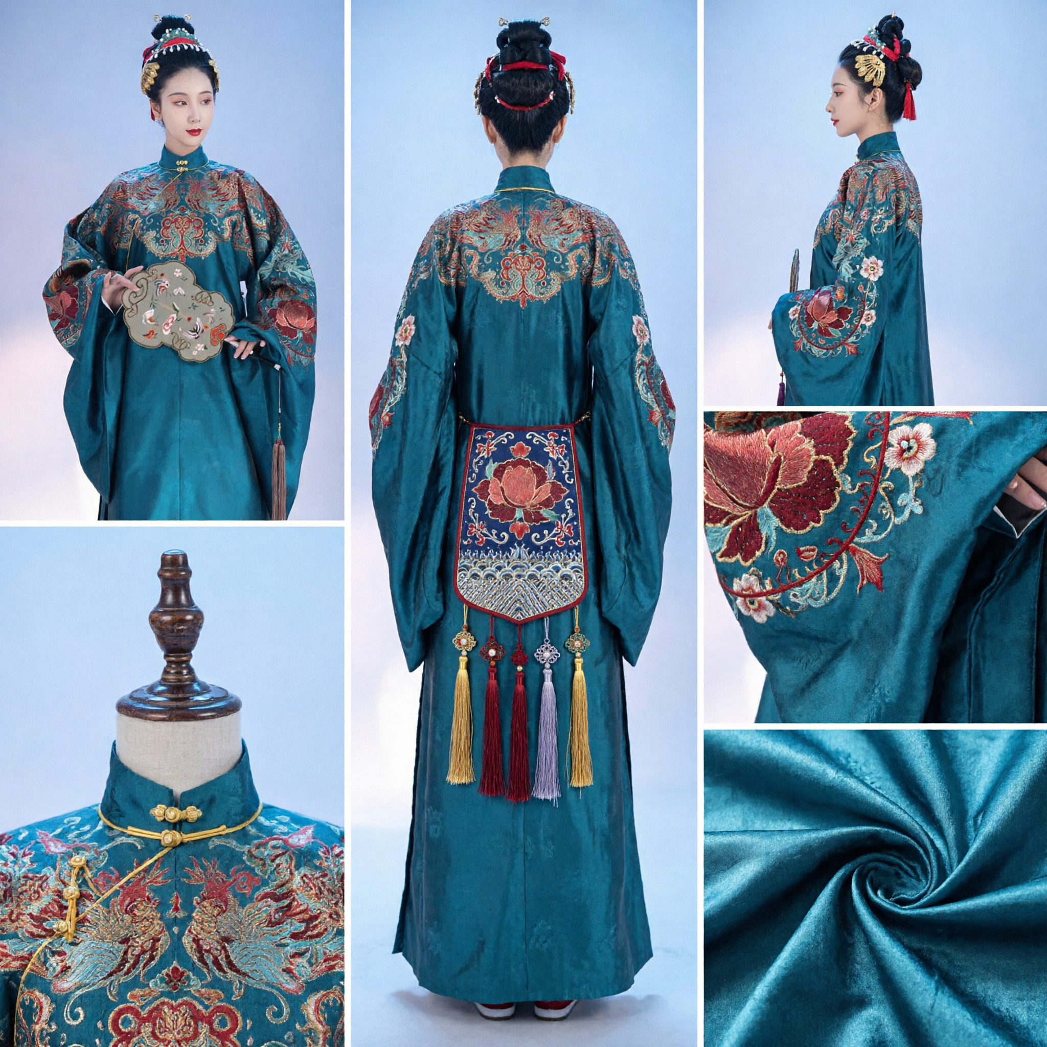 Costume da principessa antica cinese Hanfu della dinastia Ming: veste verde acqua ricamata per donne, per fotografia - Asian Costume