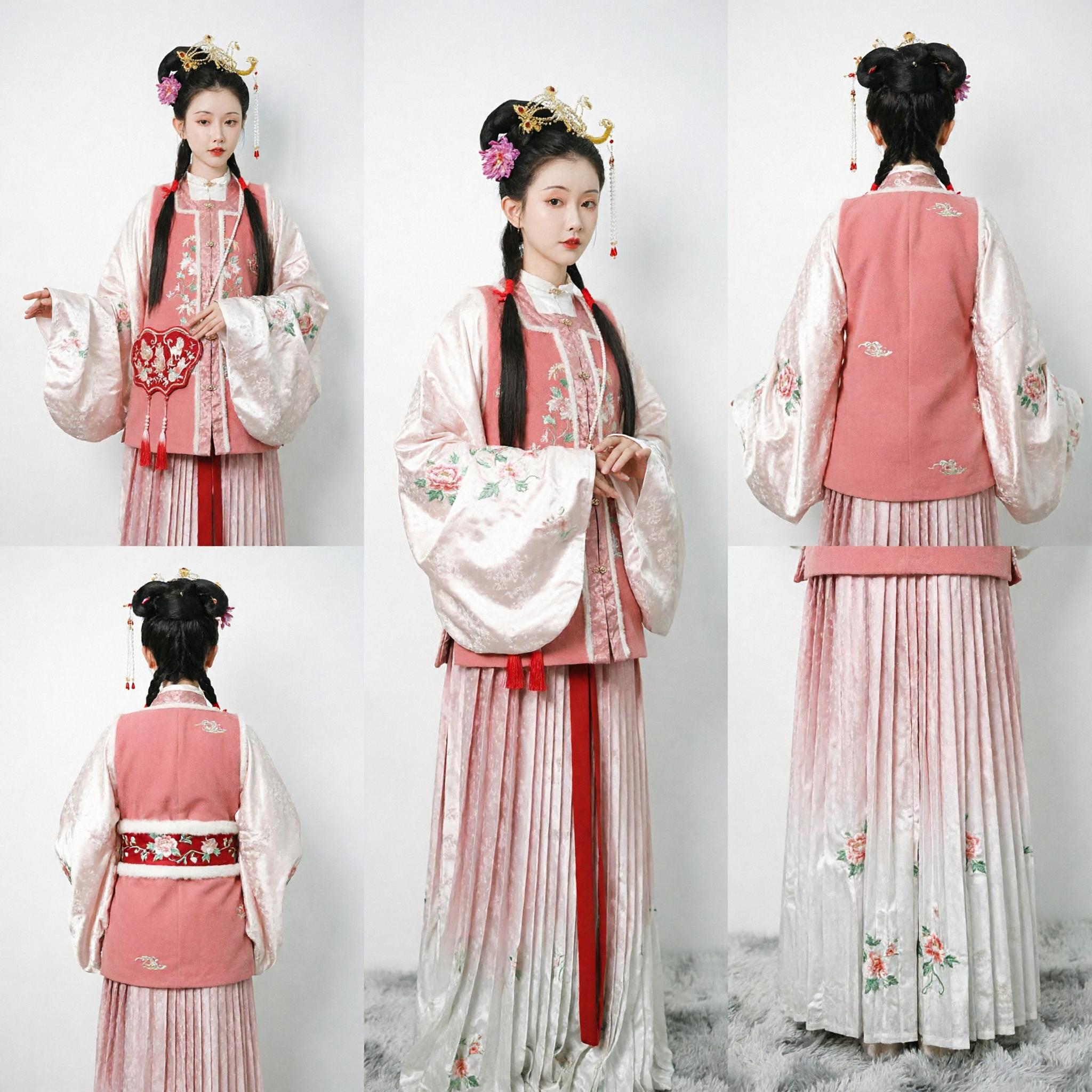 Traditionelle chinesische Hanfu-Kleidung für Mädchen Ming-Dynastie Stil Rosa bestickte Weste und Rock-Set Kinderkostüm - Asian Costume