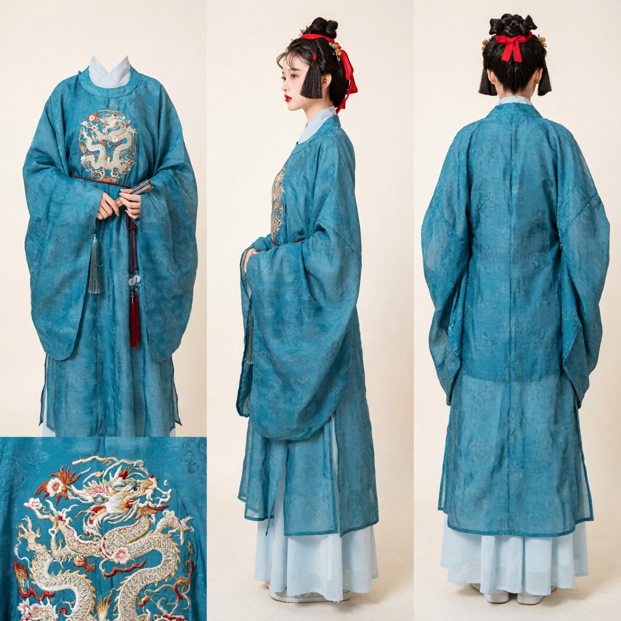 Traditionelles chinesisches Hanfu Türkisfarbene Drachenrobe Antikes besticktes Kostüm für Frauen Fotografie Cosplay - Asian Costume