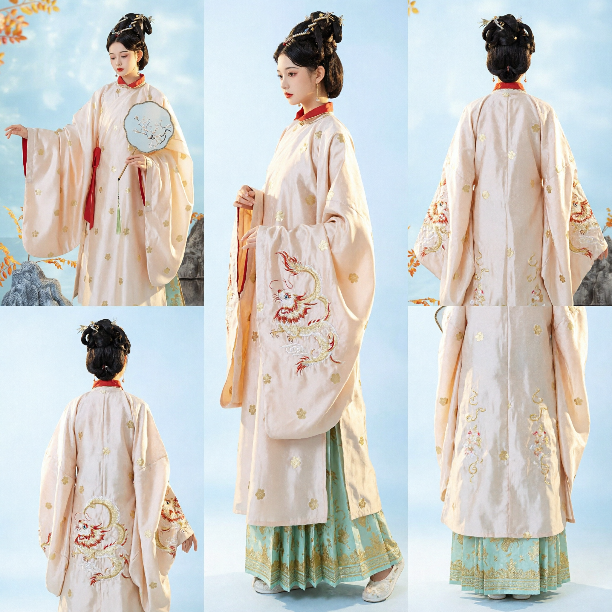 Elegante Ming-dynastie Hanfu-set voor Vrouwen Traditioneel Chinees Oud Kostuum Crème Geborduurde Gewaad en Rok voor Cosplay - Asian Costume