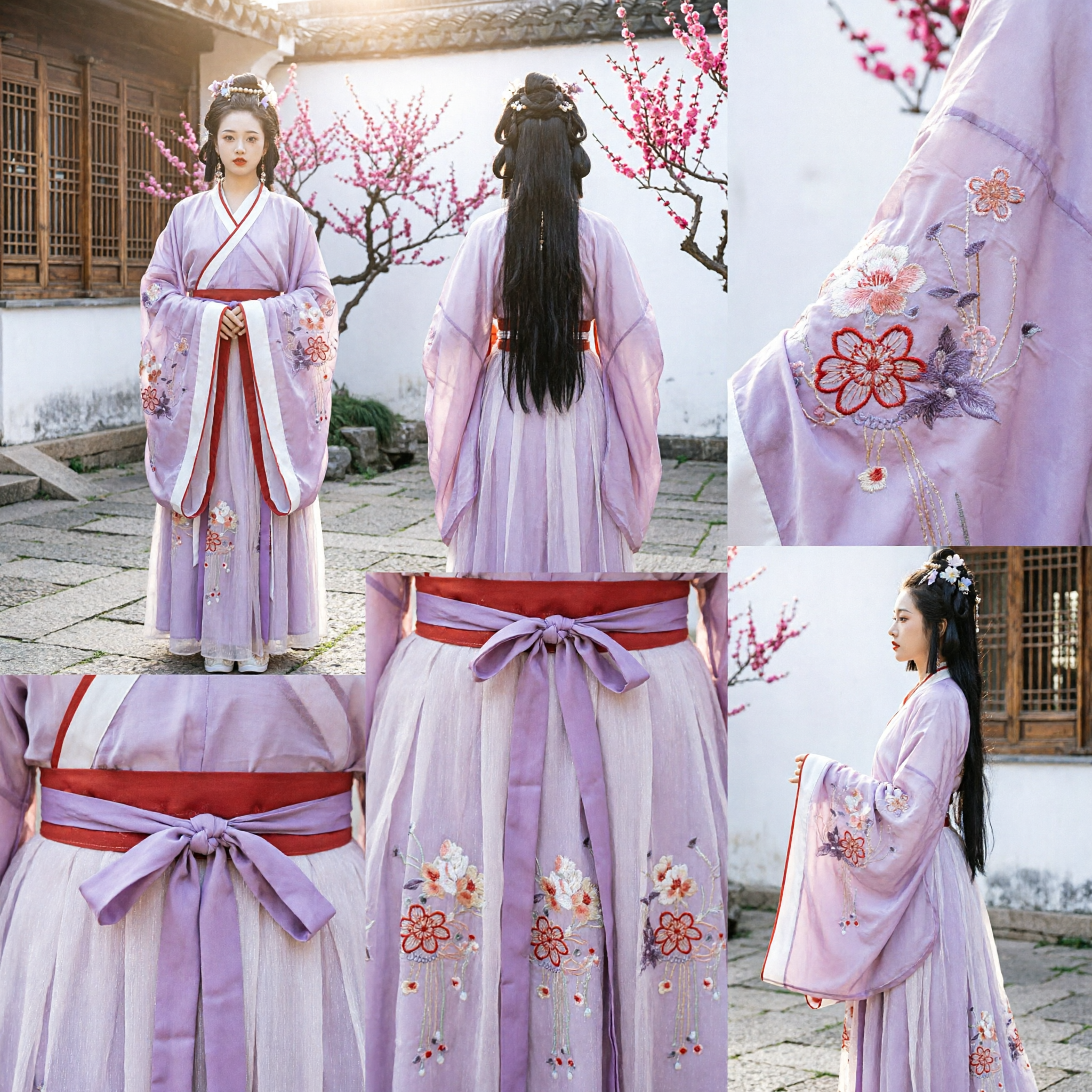 Vestido Antigo Tradicional Hanfu Chinês Elegante Roxo com Bordado Floral para Cosplay Histórico e Fotografia Feminina - Asian Costume