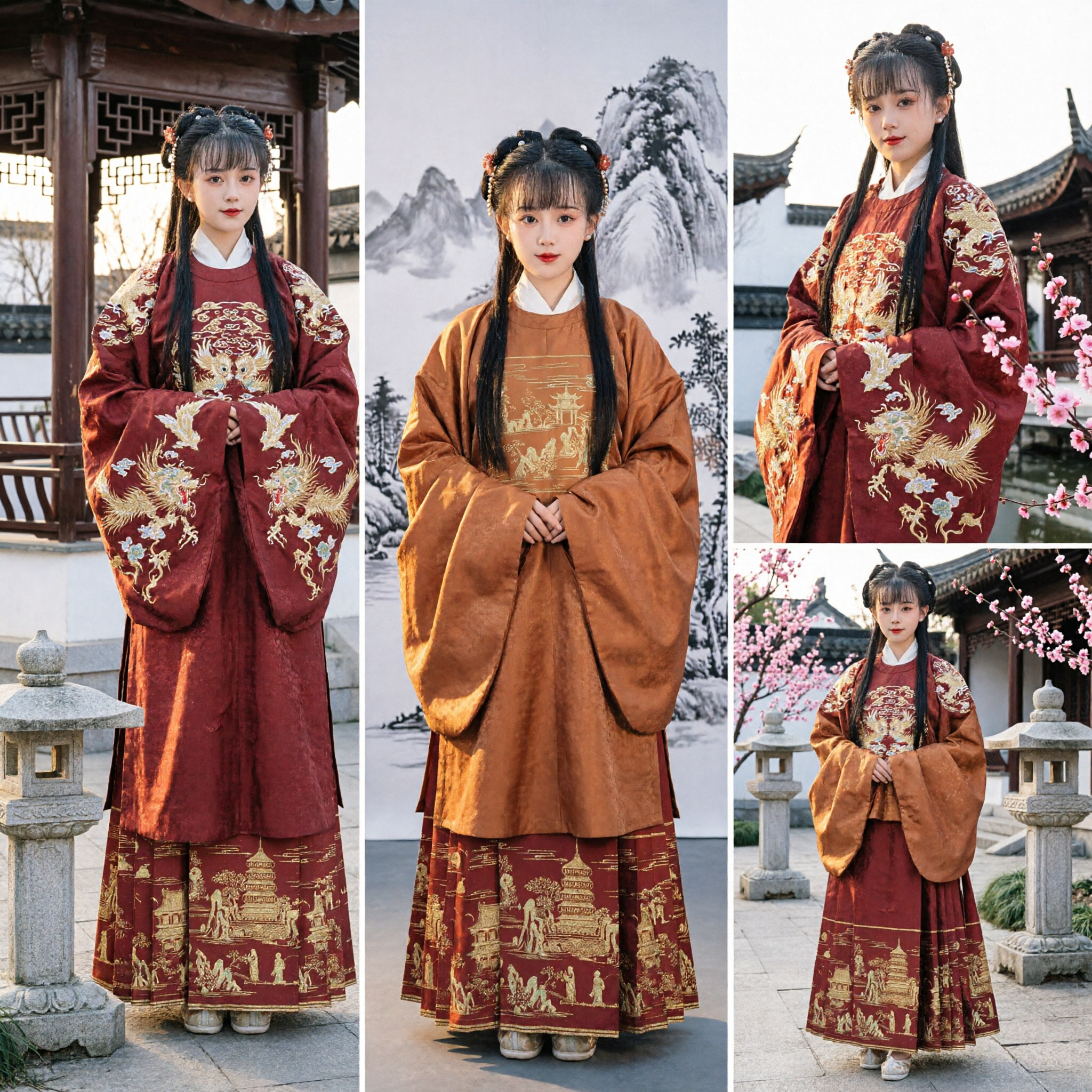 Traditionelles chinesisches Hanfu-Kostüm für Mädchen, Ming-Dynastie-Stil, besticktes Gewand- und Rock-Set für Kinder - Asian Costume