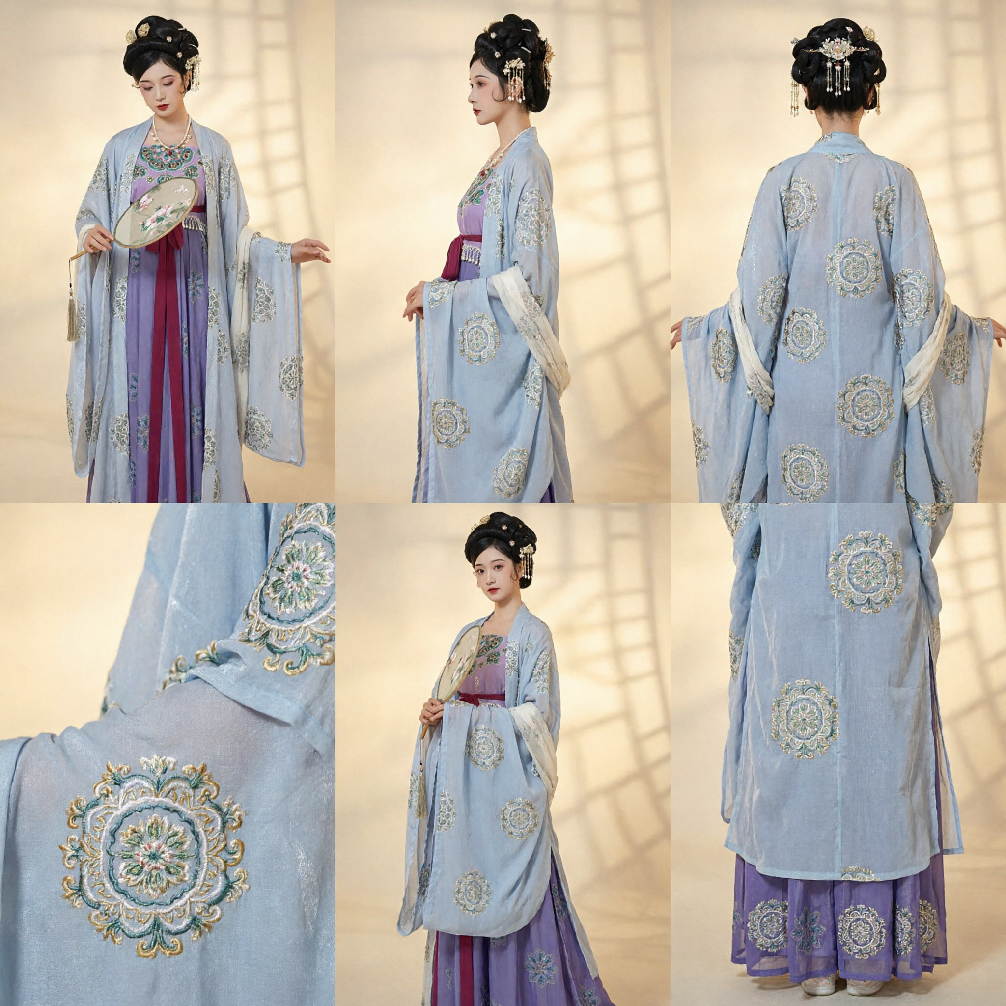 Traje de Dama de Palacio de la Dinastía Tang Hanfu Tradicional Chino: Conjunto de Bata y Falda Bordadas para Mujer - Asian Costume
