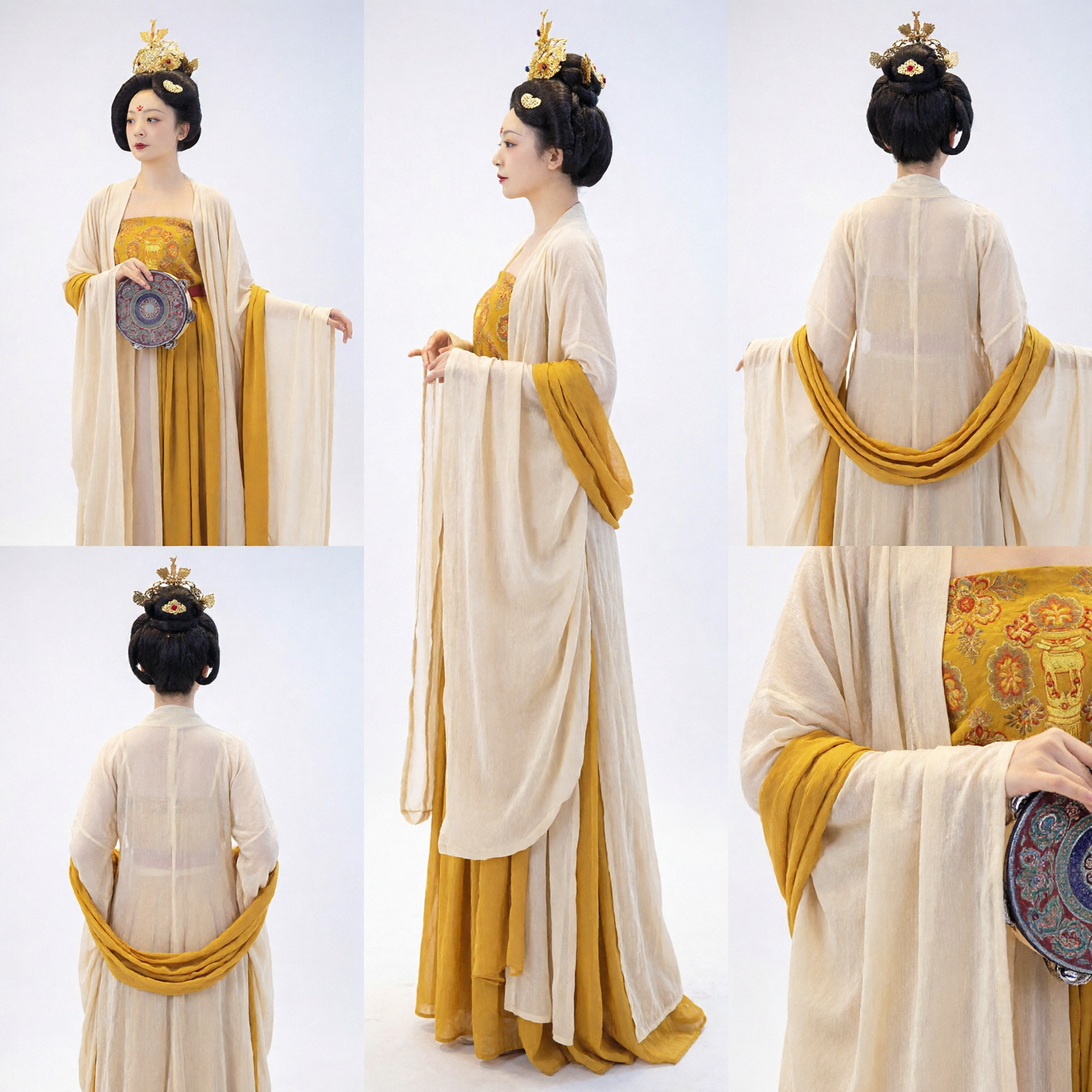 Tradycyjny chiński strój Hanfu z dynastii Tang, Żółta suknia dawnej damy dworu dla kobiet do występów i cosplayu - Asian Costume