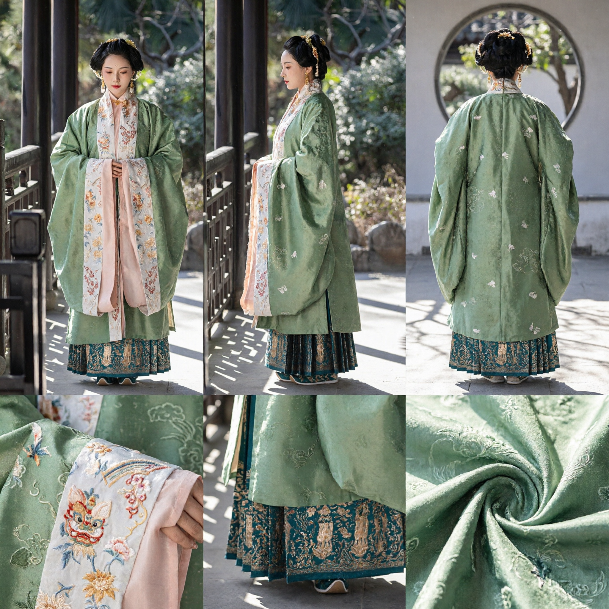 Chinees Traditioneel Hanfu uit de Ming-dynastie, Groen Beizi Gewaad Geborduurde Lange Jas en Rok Kostuum voor Vrouwen - Asian Costume