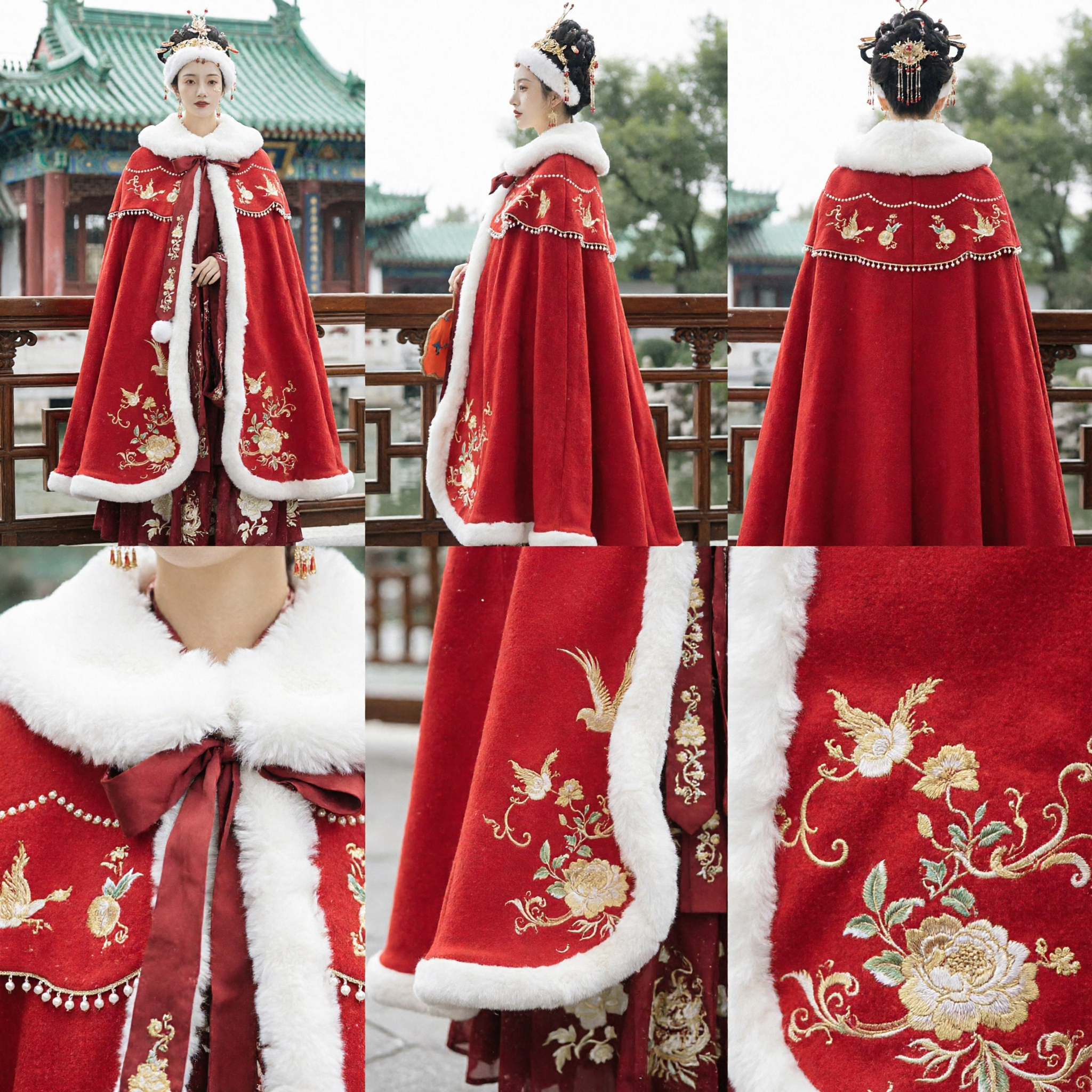 Capa Antiga Chinesa Hanfu de Veludo Vermelho com Ajuste de Pele Branca Traje Tradicional de Inverno para Mulheres - Asian Costume