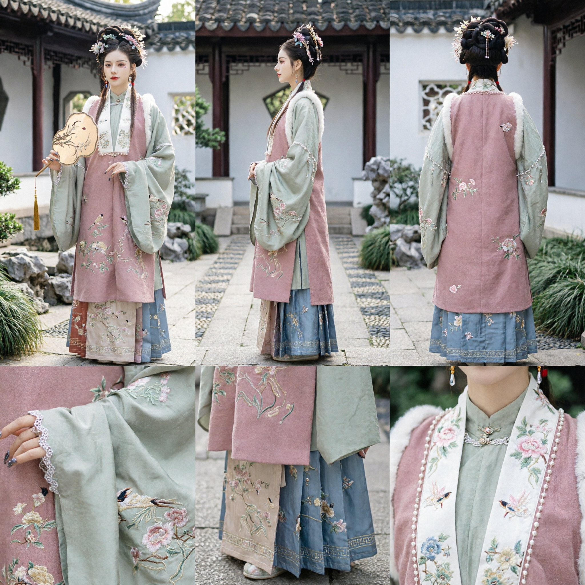 Traditionele Chinese Hanfu Ming-dynastie Winter Geborduurd Bontrand Vest en Rokset Antiek Prinses Kostuum voor Vrouwen - Asian Costume