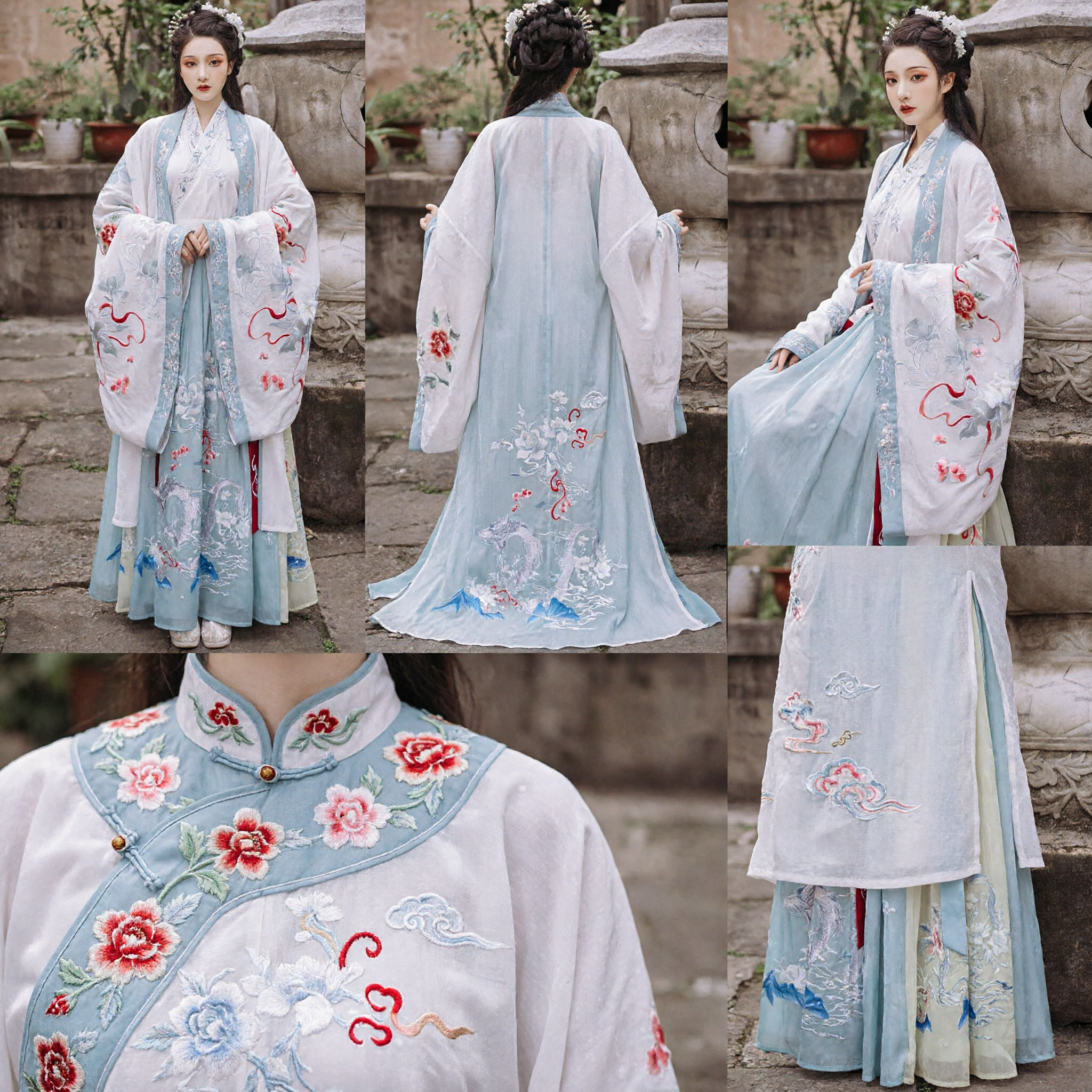 Hanfu tradizionale cinese, antico costume elegante con ricamo del drago blu, abito da fata per donne per cosplay e fotografia - Asian Costume