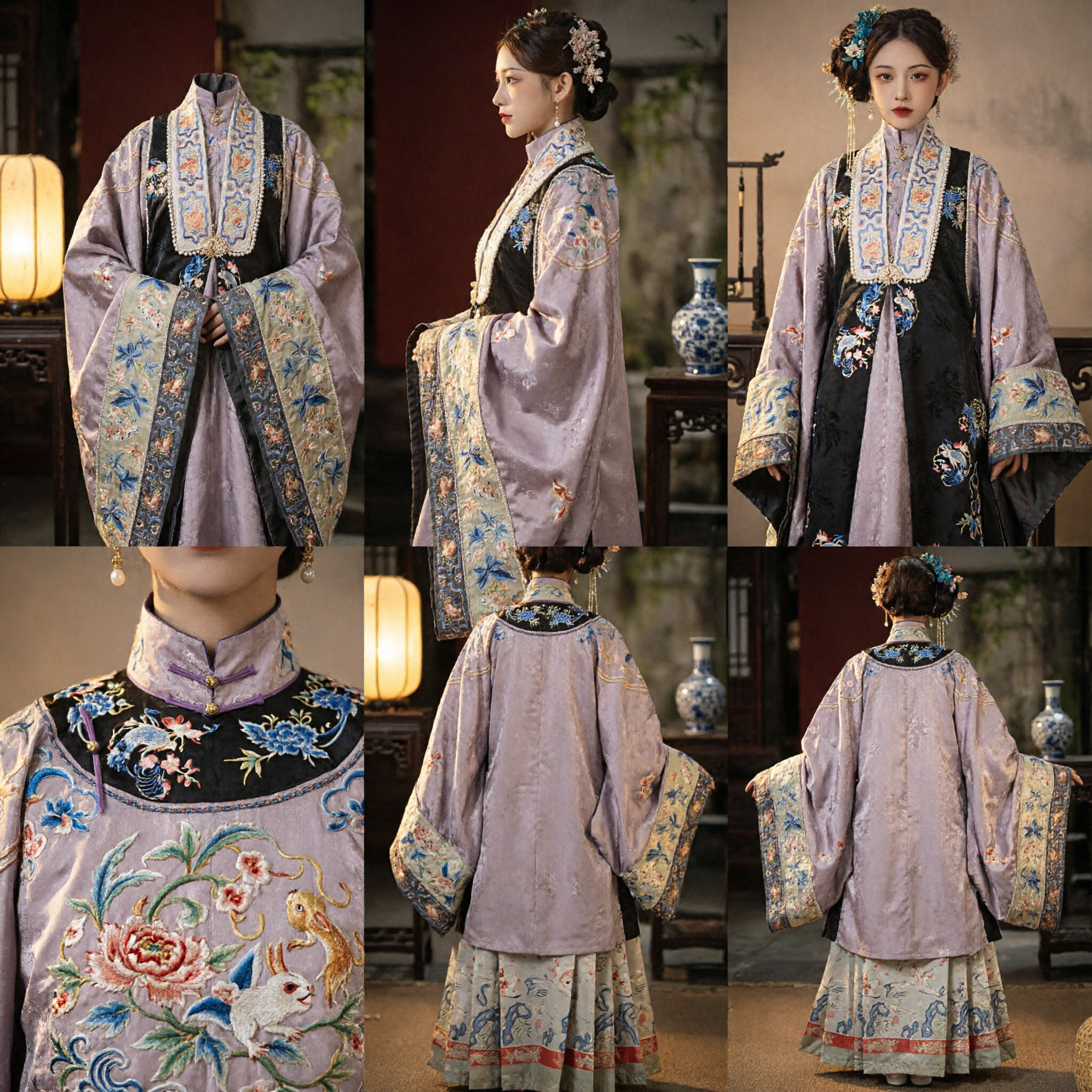 Traditional Chinese Hanfu Ming Dynasty Style Embroidered Purple Robe and Skirt Set for Women Cosplay Photography - Asian Costume