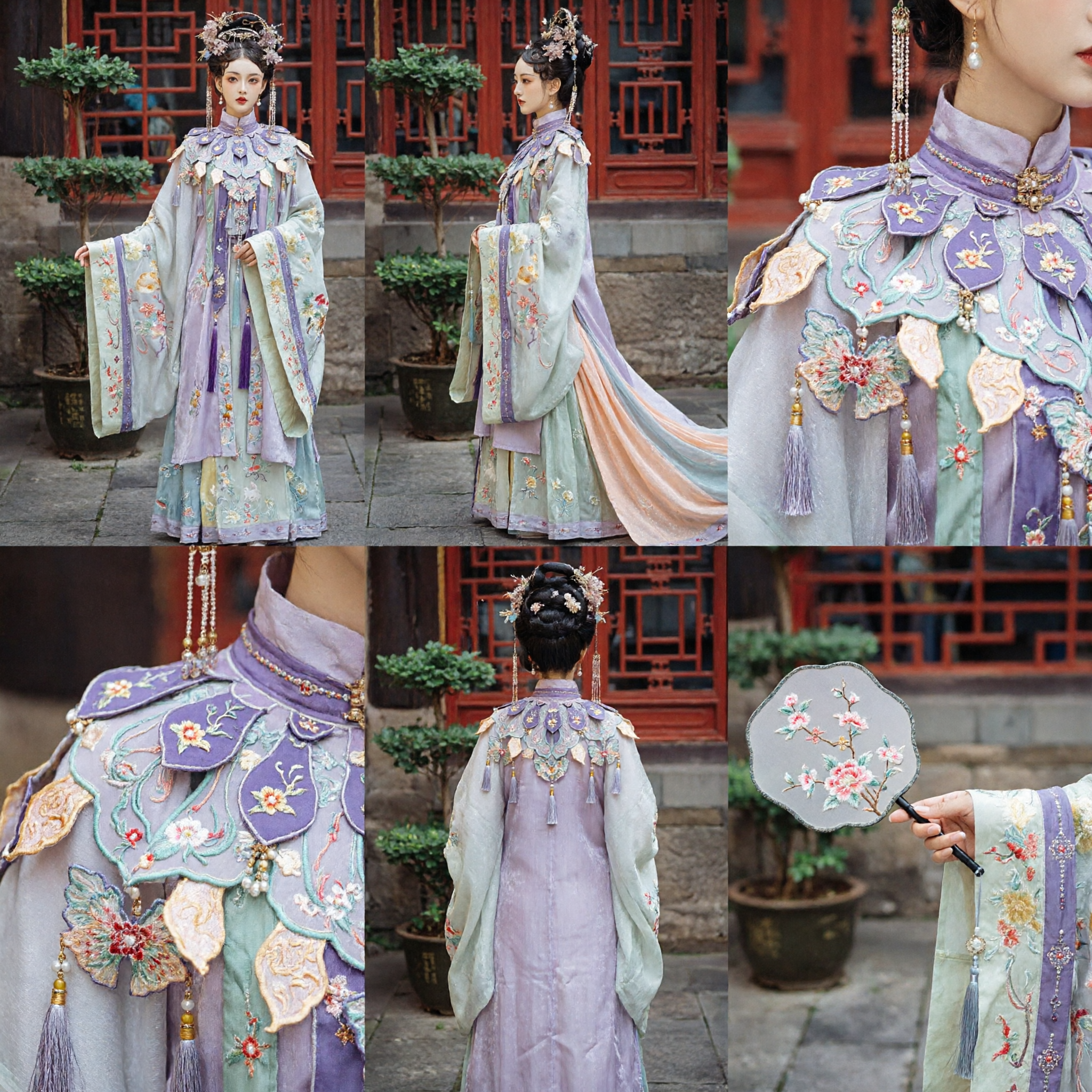 Elegancki pastelowy zestaw Hanfu z haftowanym naramiennikiem w chmurach, tradycyjny chiński starożytny strój dla kobiet na sesje zdjęciowe - Asian Costume