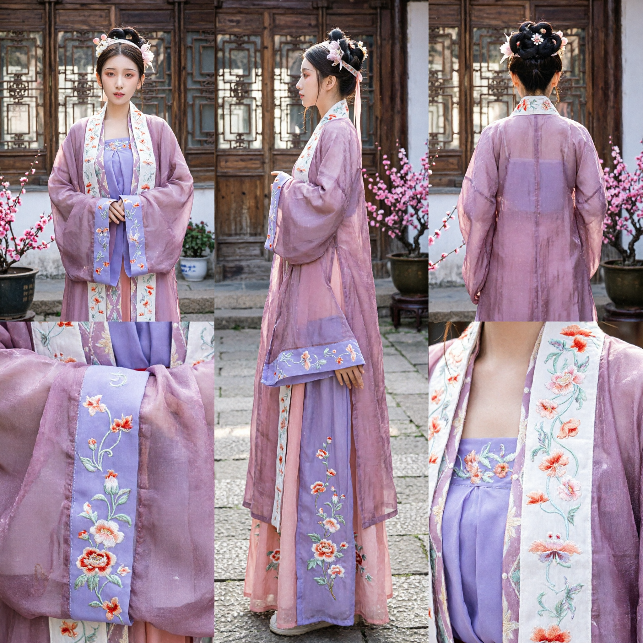 Traje Hanfu Chinês Antigo Tradicional Elegante em Roxo com Bordado Floral para Mulheres e Cosplay - Asian Costume