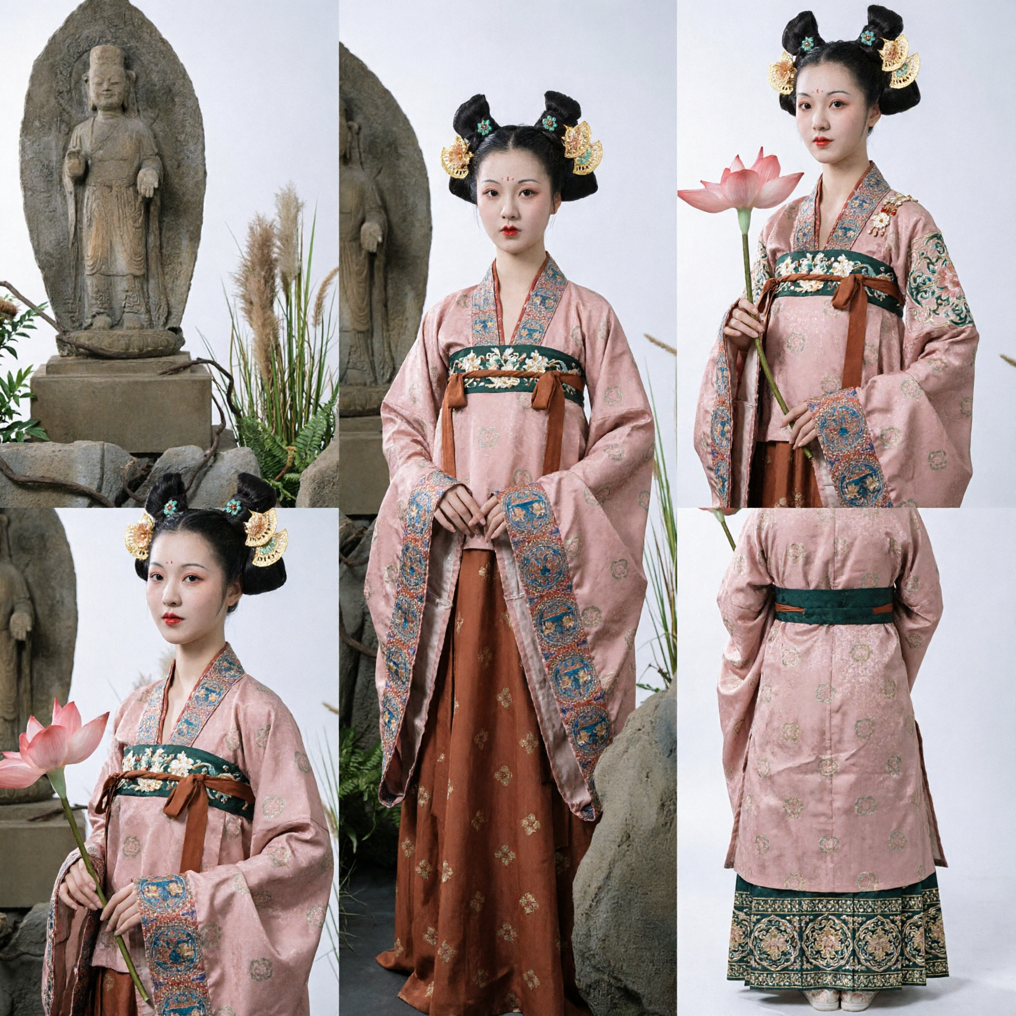 Costume Tradizionale Cinese Hanfu Rosa Esquisito, Abito in Broccato Antico della Dinastia Tang per Donne, per Fotografia - Asian Costume