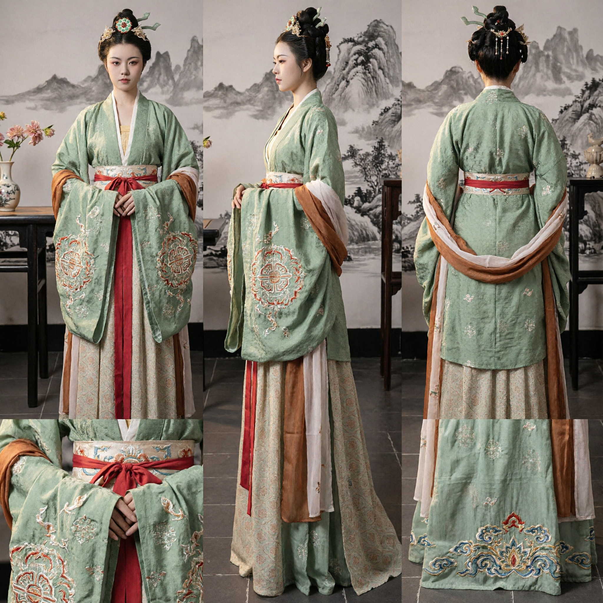 Elegante Traje Tradicional Chinês Hanfu Verde Estilo Dinastia Tang Vestido Antigo para Mulheres Fotografia e Cosplay - Asian Costume