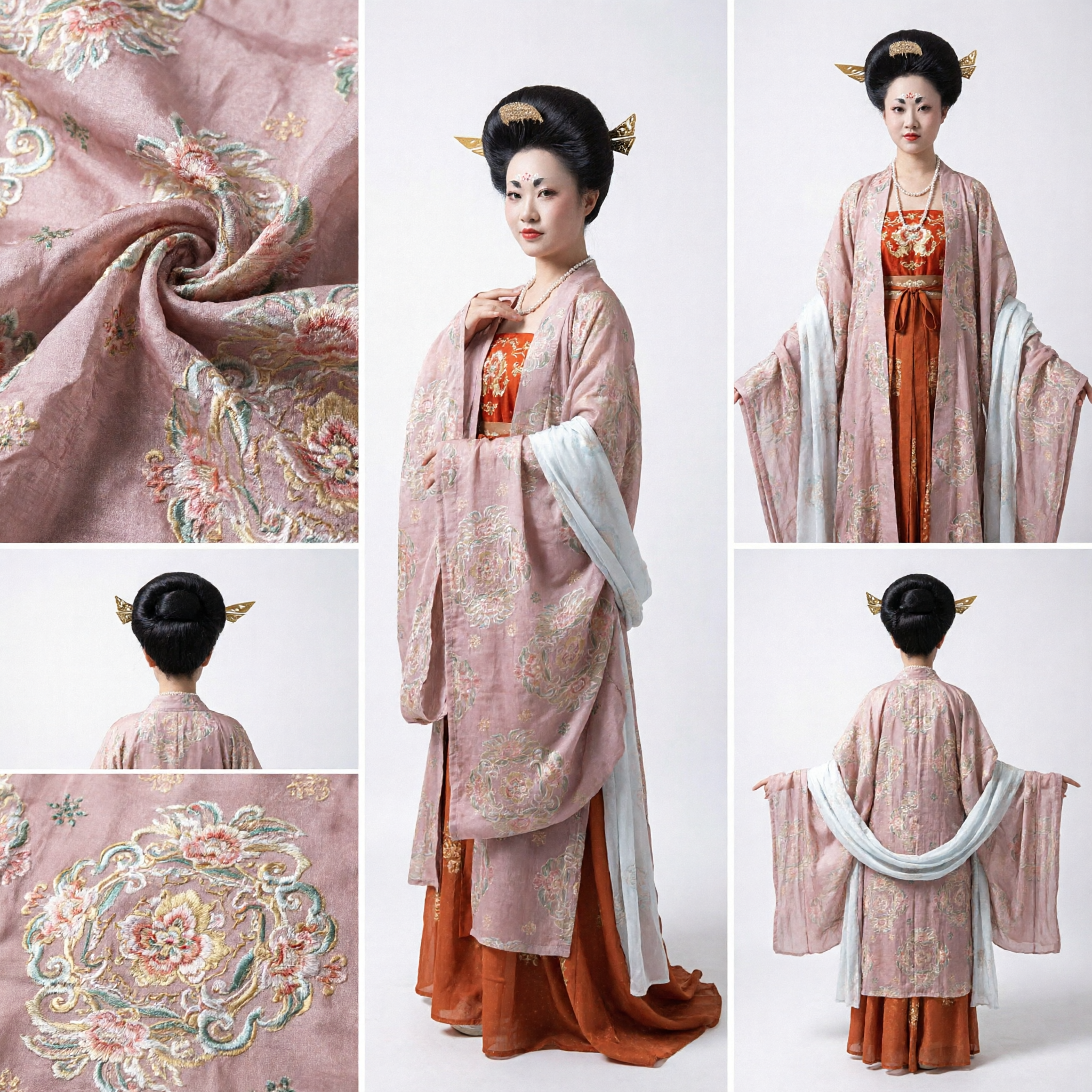 Traditionelles chinesisches Tang-Dynastie Hanfu-Kostüm Pinkes Blumen Palastdame Antikes Kleid für Frauen - Asian Costume