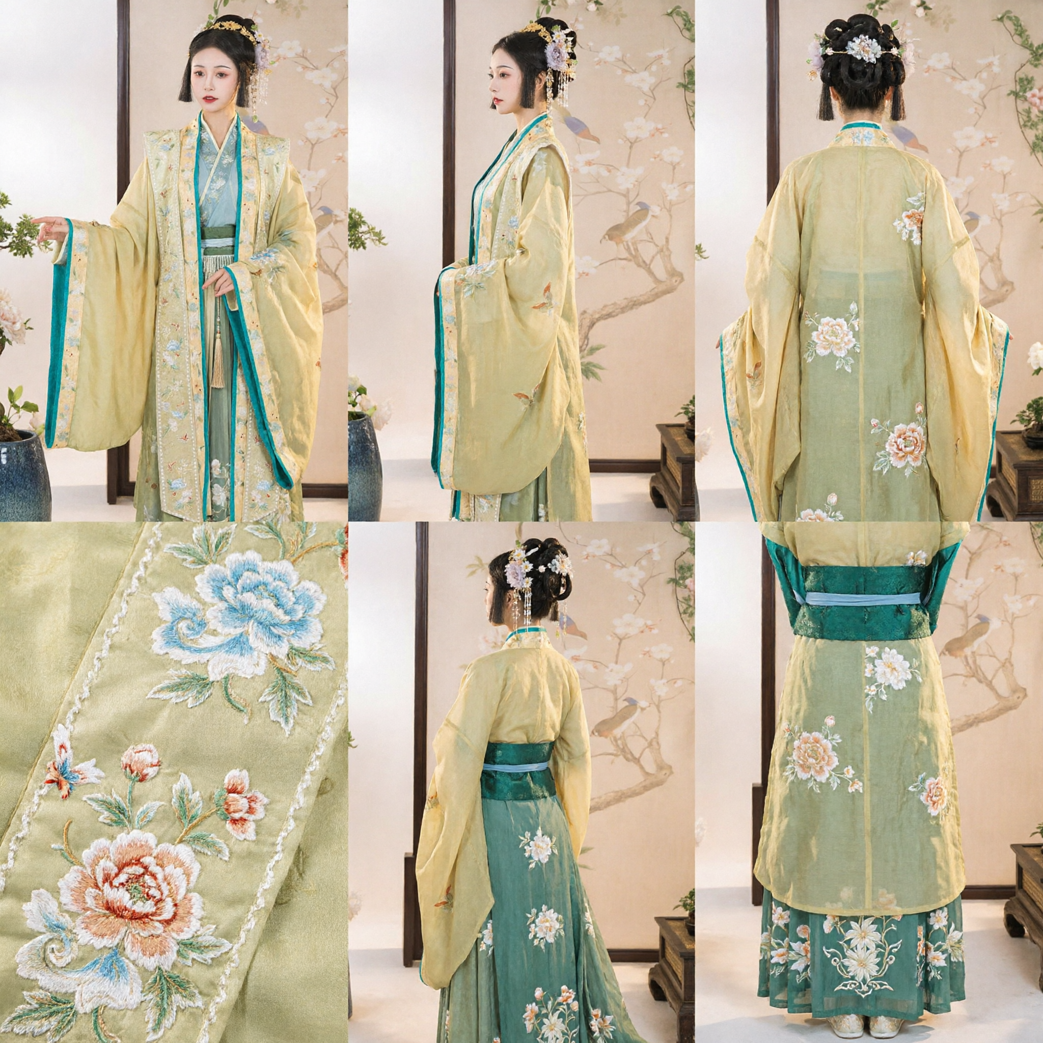 Hanfu Tradicional Chinês Estilo Dinastia Song Conjunto Completo de Robe Bordado Amarelo Traje Antigo para Mulheres - Asian Costume