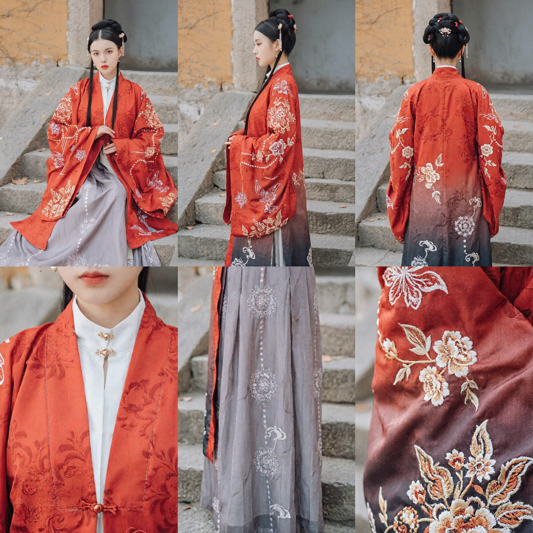 Hanfu Tradizionale Cinese Stile Dinastia Ming Cappotto Rosso a Maniche Ampie Ricamato per Donne - Asian Costume