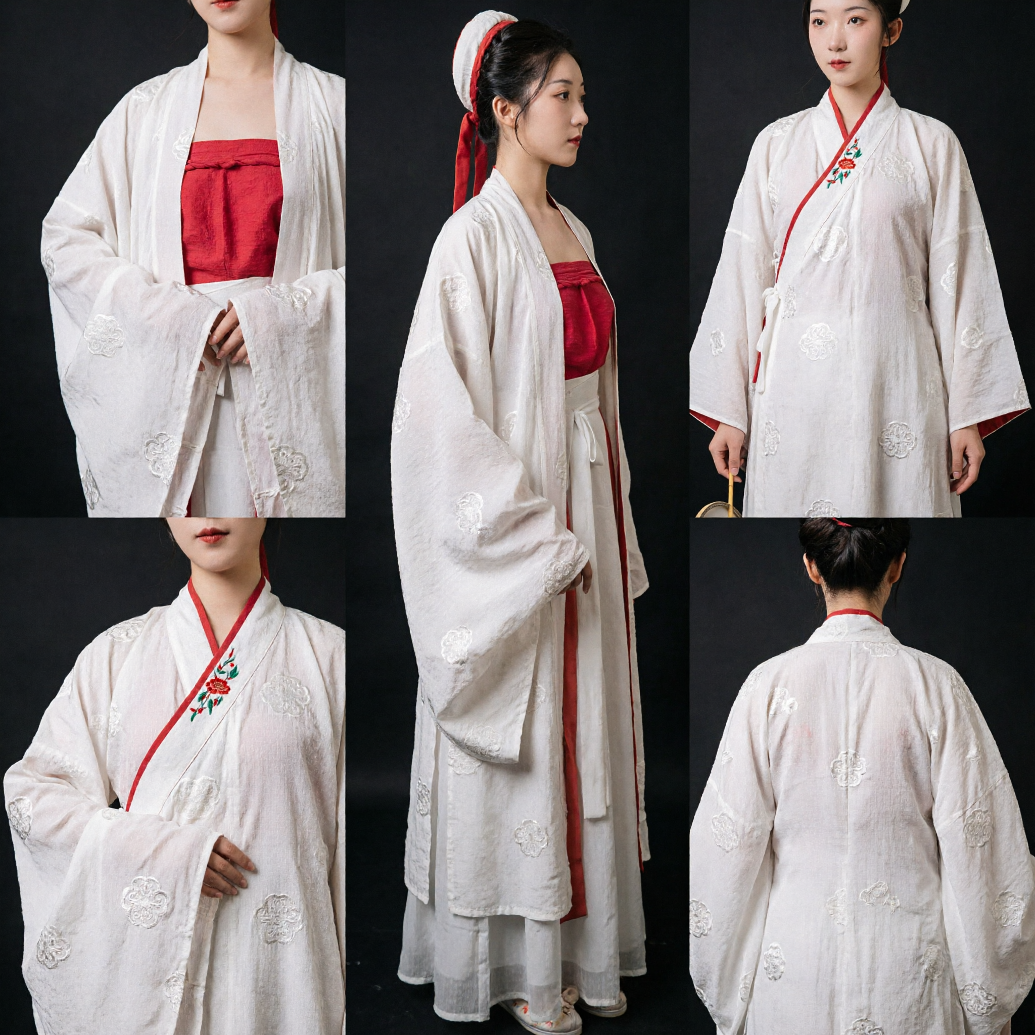 Traje Tradicional Chinês Hanfu Antigo para Mulheres Vestido Transparente Branco com Top Vermelho Vestido de Fada - Asian Costume