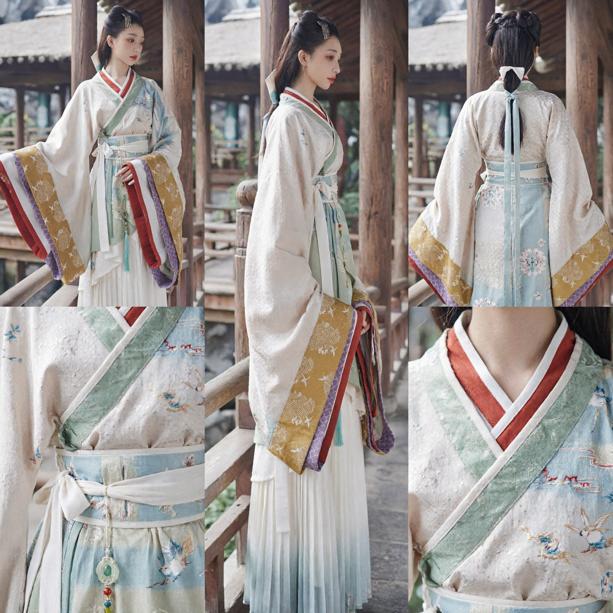Elegant Traditioneel Chinees Hanfu-kostuum voor Vrouwen Antiek Overkruis Kraag Gewaad Wijdmouwige Jurk voor Optreden - Asian Costume