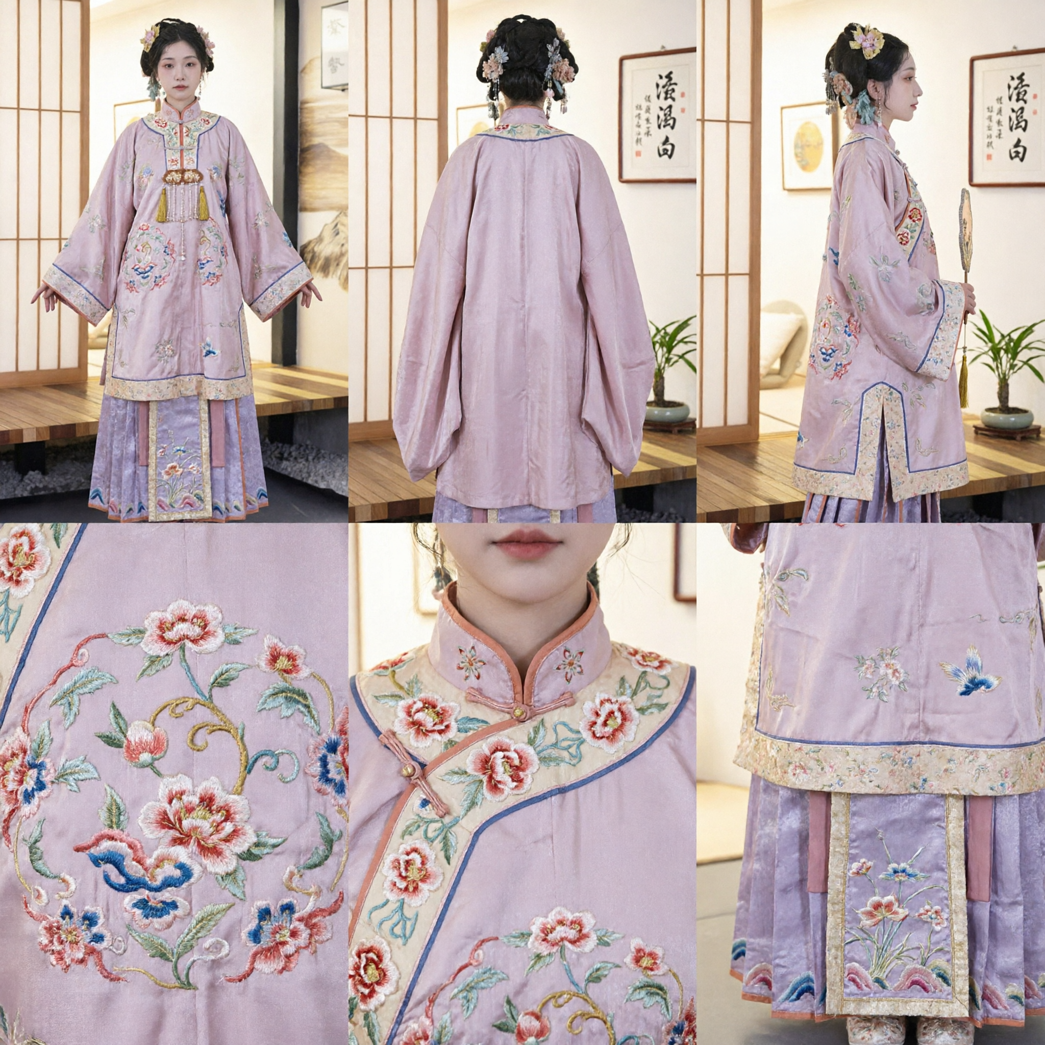 Costume Tradizionale Cinese Hanfu Dinastia Ming per Donne Set Veste Ricamata Rosa e Gonna Pieghettata Viola - Asian Costume