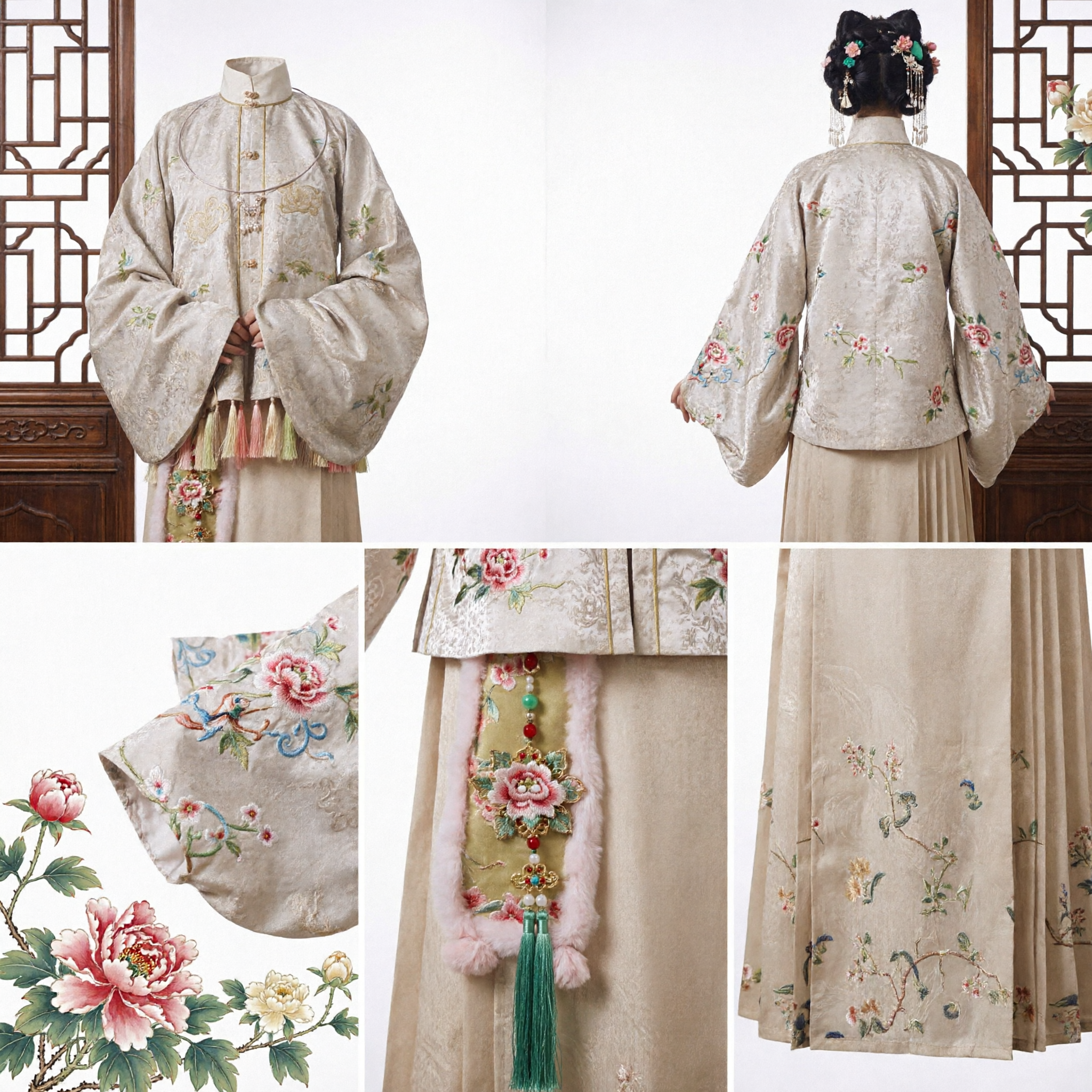 Elegant Chinees Hanfu Ming-dynastie Kostuum Geborduurde Staande Kraag Top en Geplooide Rok Set voor Vrouwen - Asian Costume