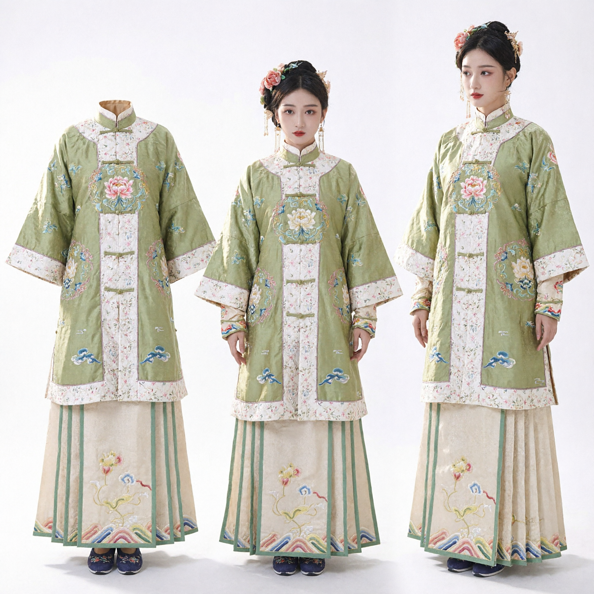 Elegancki Zielony Tradycyjny Zestaw Kostiumu Hanfu z Hafciarstwem Motyli dla Kobiet, Starożytny Stroj na Festiwale - Asian Costume