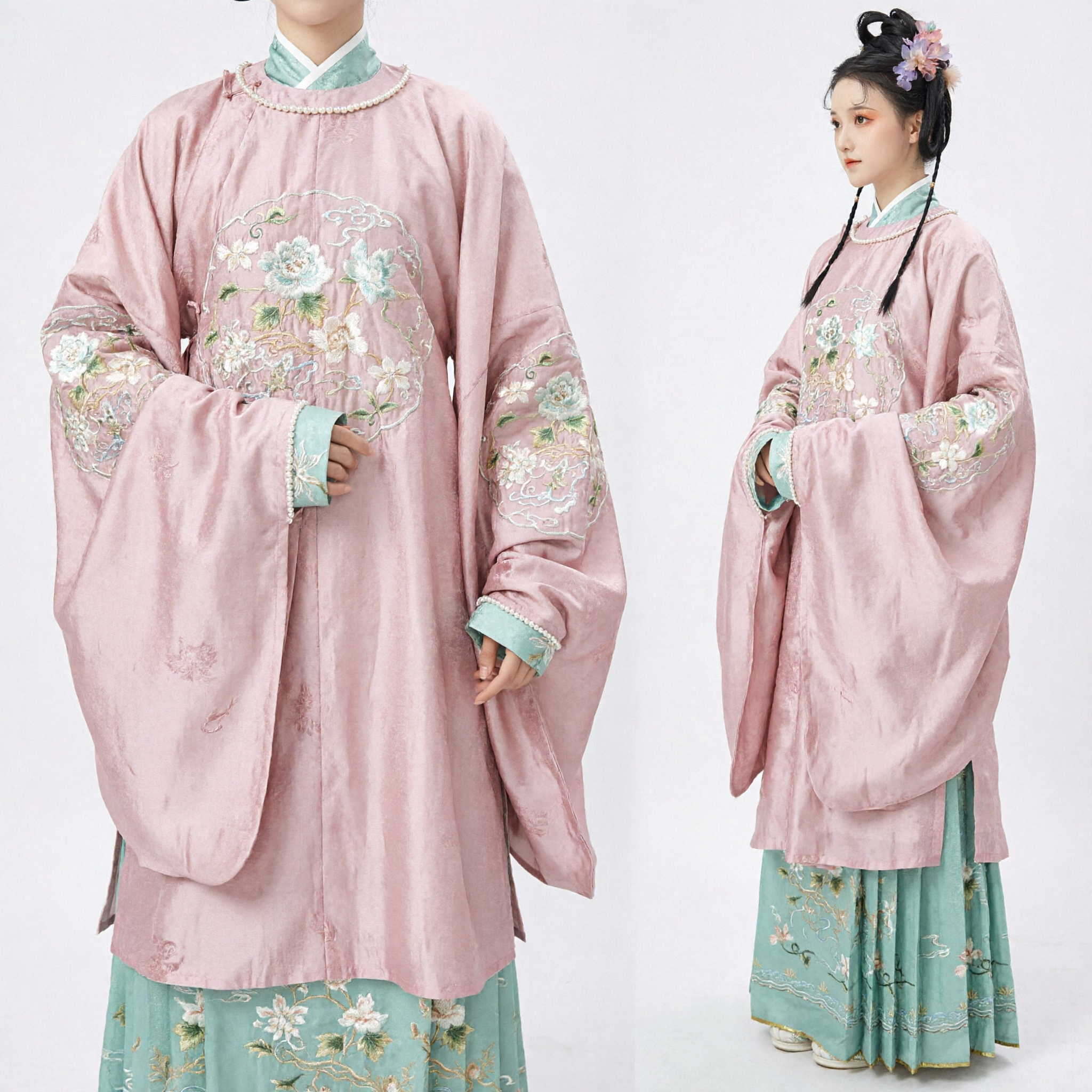 Ensemble Hanfu chinois traditionnel rose, robe Beizi brodée et jupe, costume de la dynastie Ming pour femmes - Asian Costume