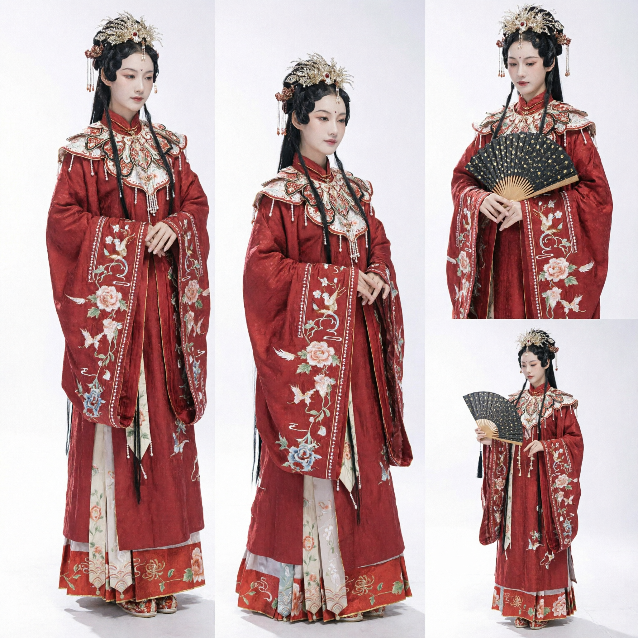 Traditional Chinese Hanfu Red Ming Dynasty Embroidered Dress with Cloud Shoulder for Women Wedding Cosplay - Asian Costume