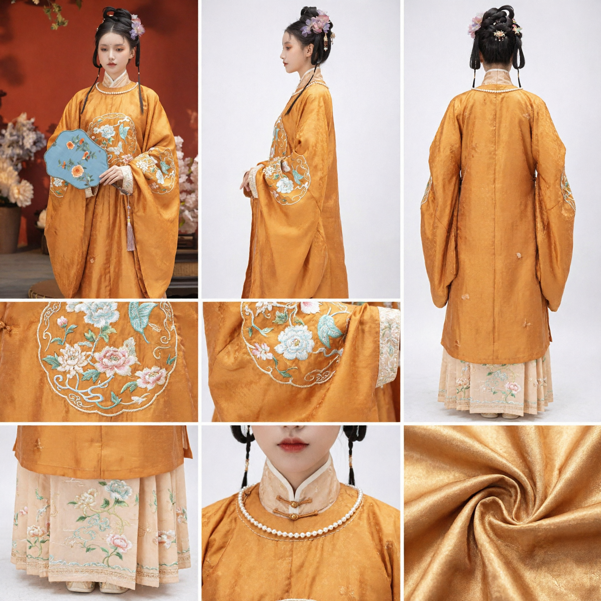 Conjunto Elegante de Hanfu Tradicional Chinês da Dinastia Ming - Robe e Saia Amarela Bordada para Mulheres - Traje Histórico - Asian Costume