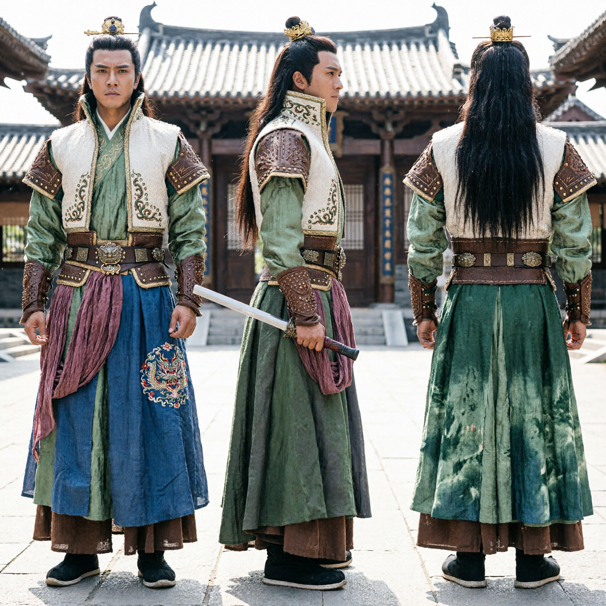 زي محاربي الووشيا الصيني القديم للرجال - هانفو تقليدي للمحاربين للكوزبلاي والعروض المسرحية - Asian Costume