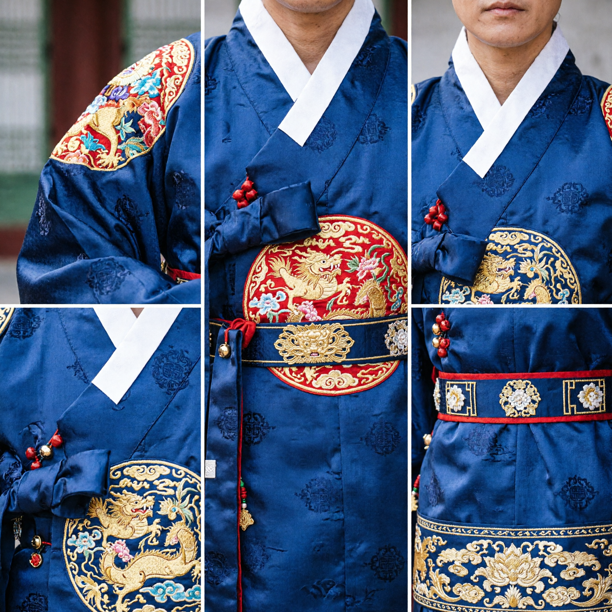 伝統的韓国 王室 新郎 韓服（ハンボク）セット 黒と赤の儀式用結婚衣装 男性用 - Asian Costume