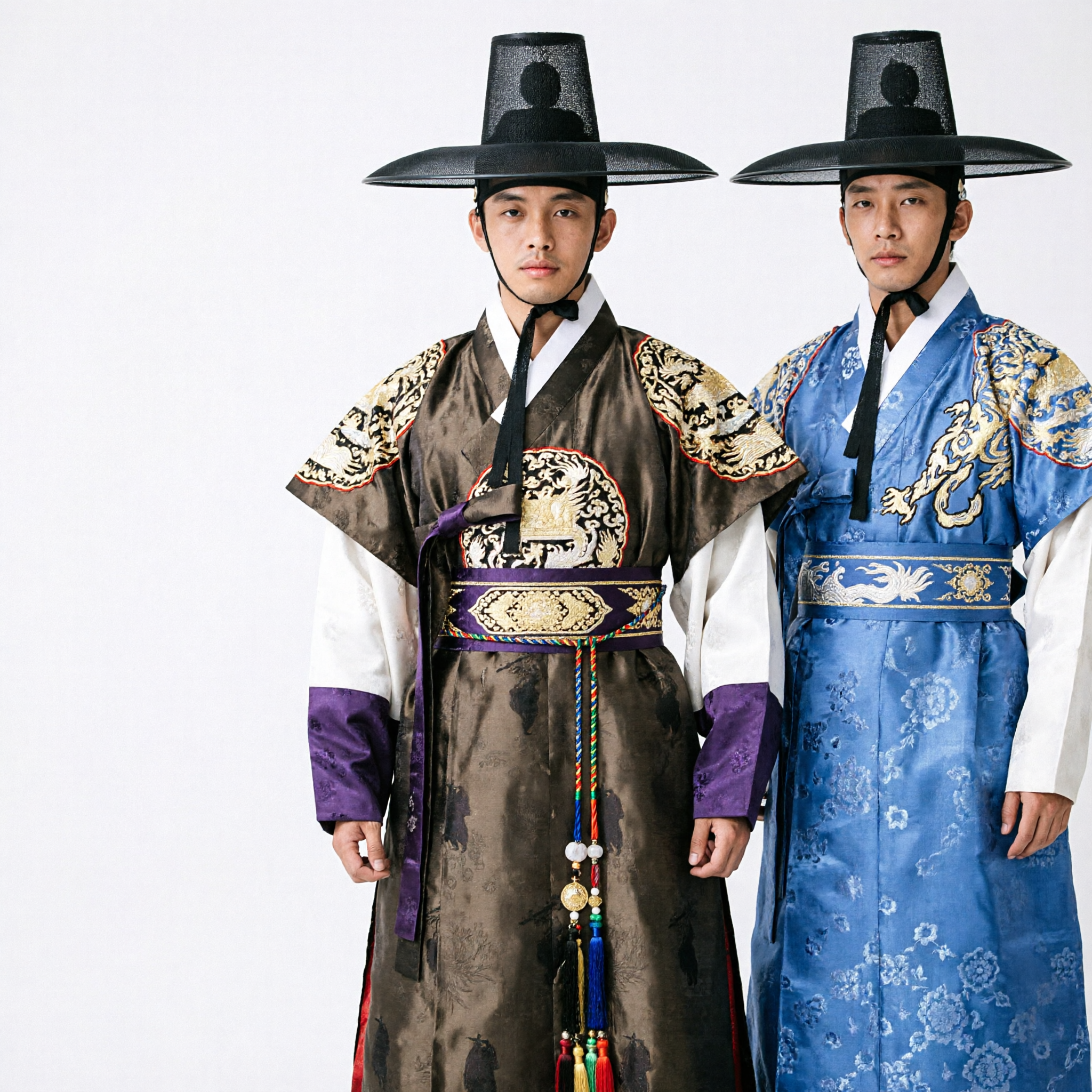 Heren Traditioneel Koreaanse Hanbok Drakengewaad Kostuum Set met Zwarte Gat-hoed voor Cosplay - Asian Costume