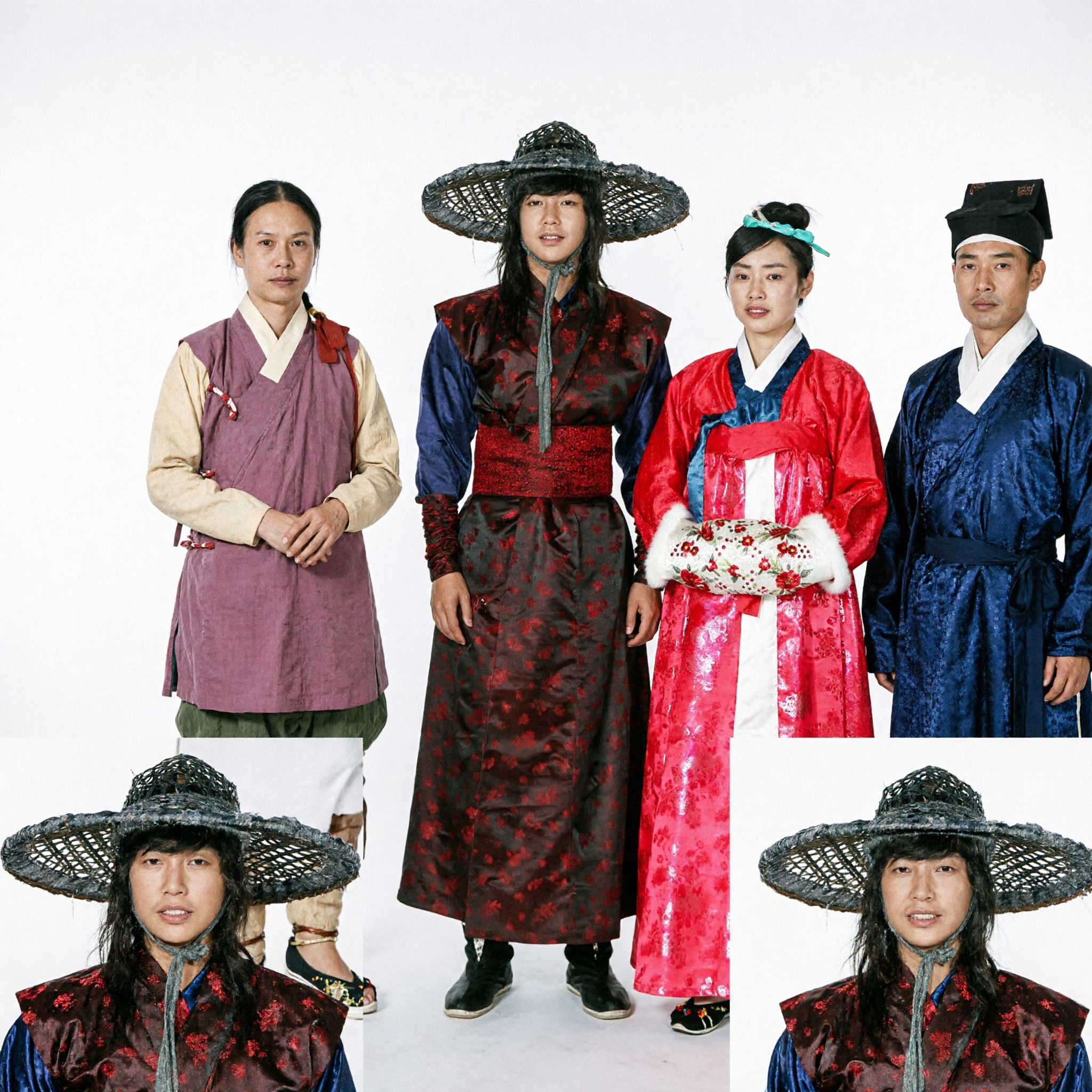 Koreański tradycyjny zestaw stroju Hanbok Szlachcica z czarnym kapeluszem Gat dla mężczyzn na historyczny cosplay - Asian Costume