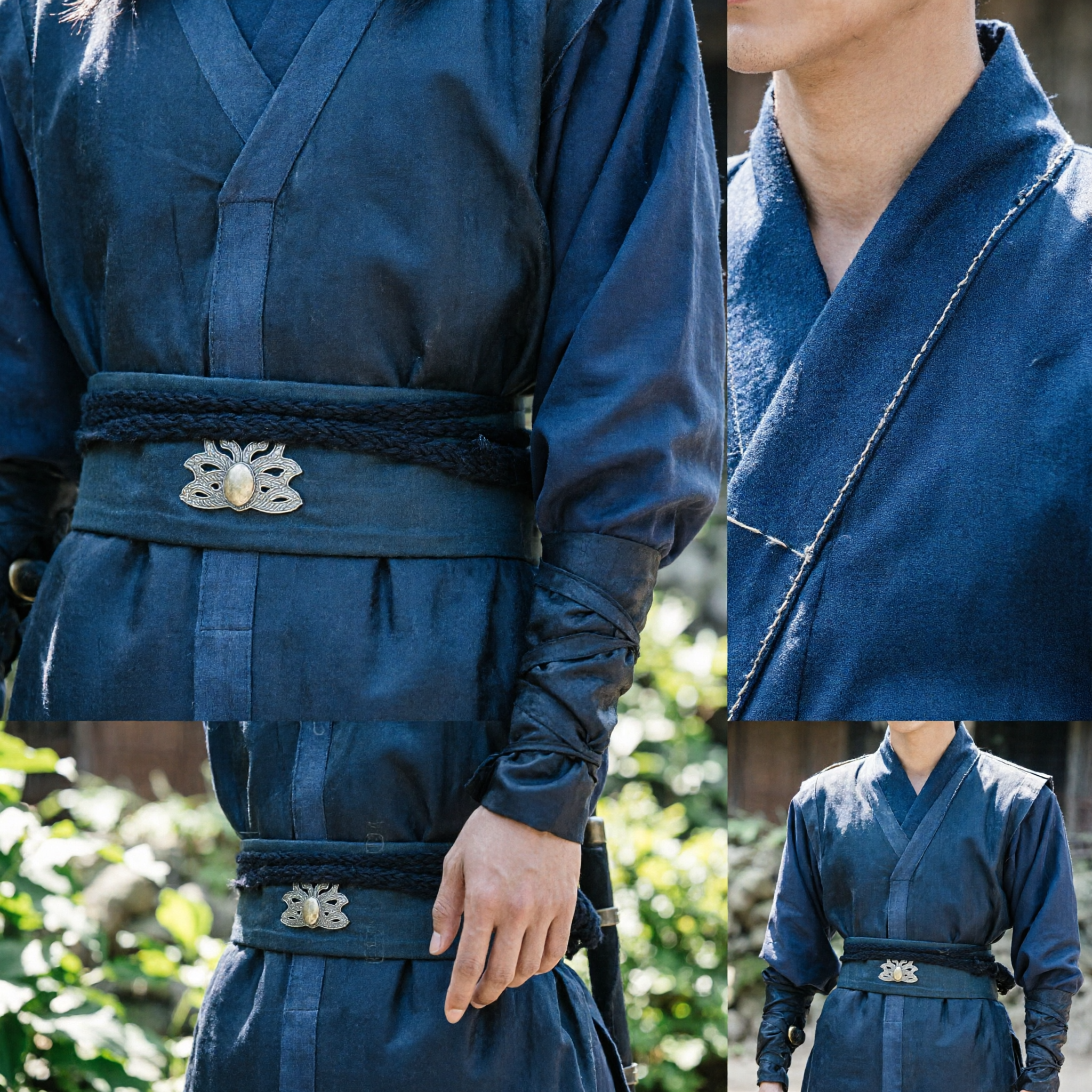 Costume ancien chinois d'épéiste pour homme, robe Hanfu bleu foncé pour cosplay Wuxia et spectacle d'arts martiaux - Asian Costume