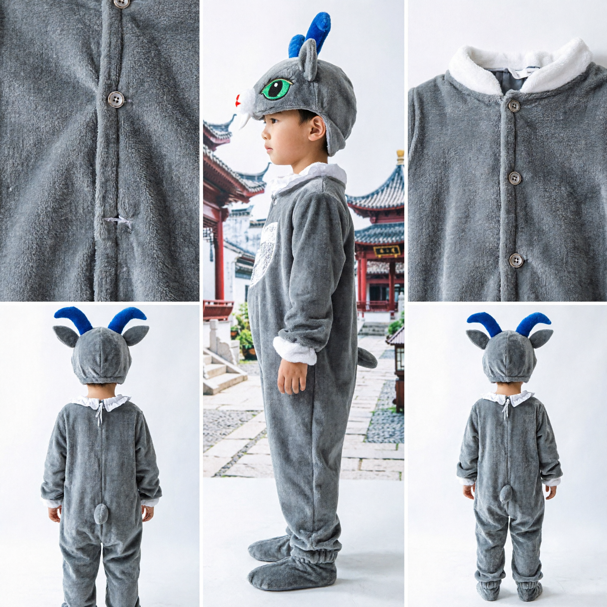 Costume de mascotte mouton gris pour enfants, combinaison pelucheuse animale pour Halloween, cosplay, spectacle sur scène et fête - Asian Costume