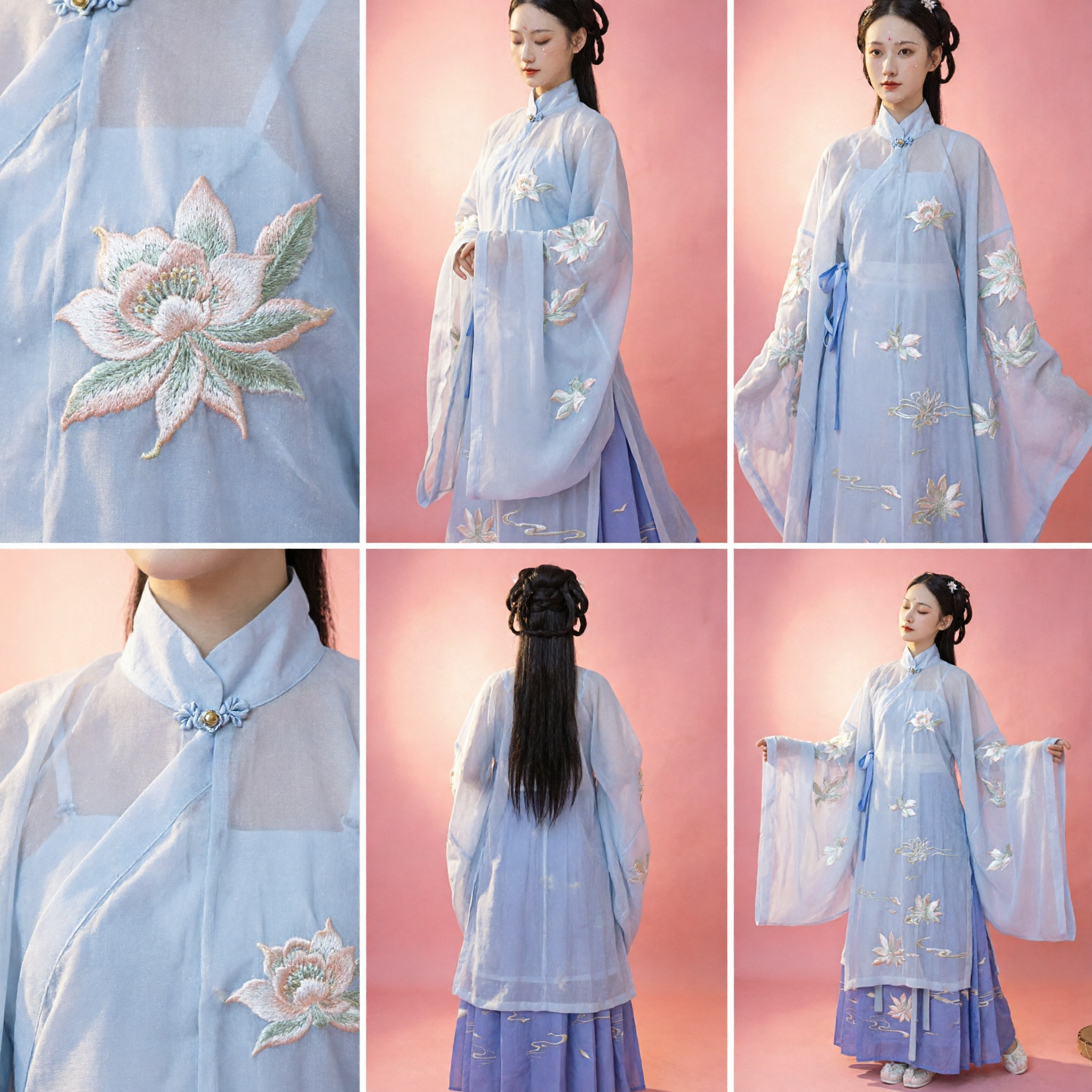 Traditionele Chinese Hanfu Oud Blauw Geborduurd Ming-dynastie Stijl Kostuum Elegante Outfit voor Vrouwen - Asian Costume
