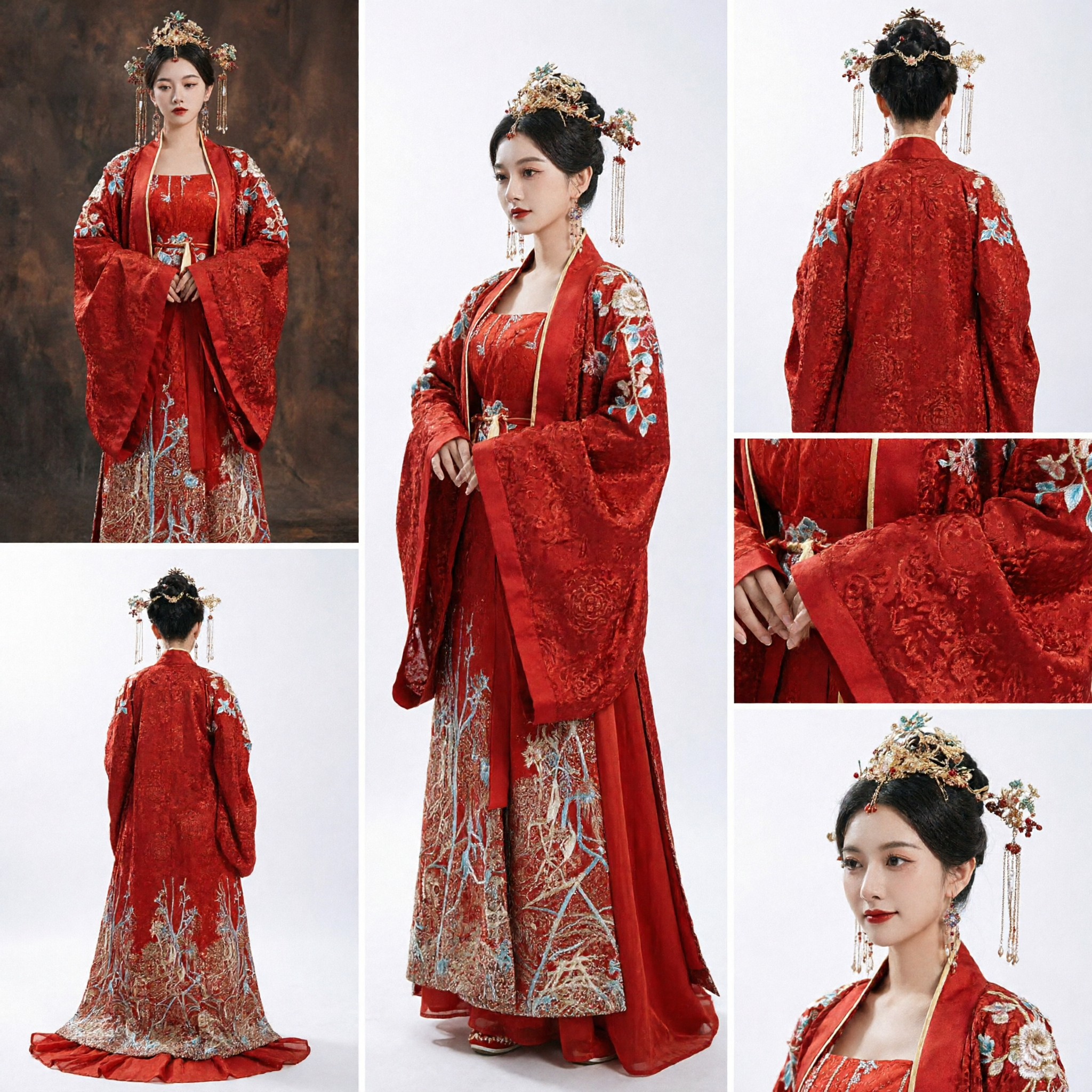 Vestido de Boda Tradicional Chino Rojo Hanfu Bordado Traje Antiguo Vestido de Novia Formal para Mujeres - Asian Costume