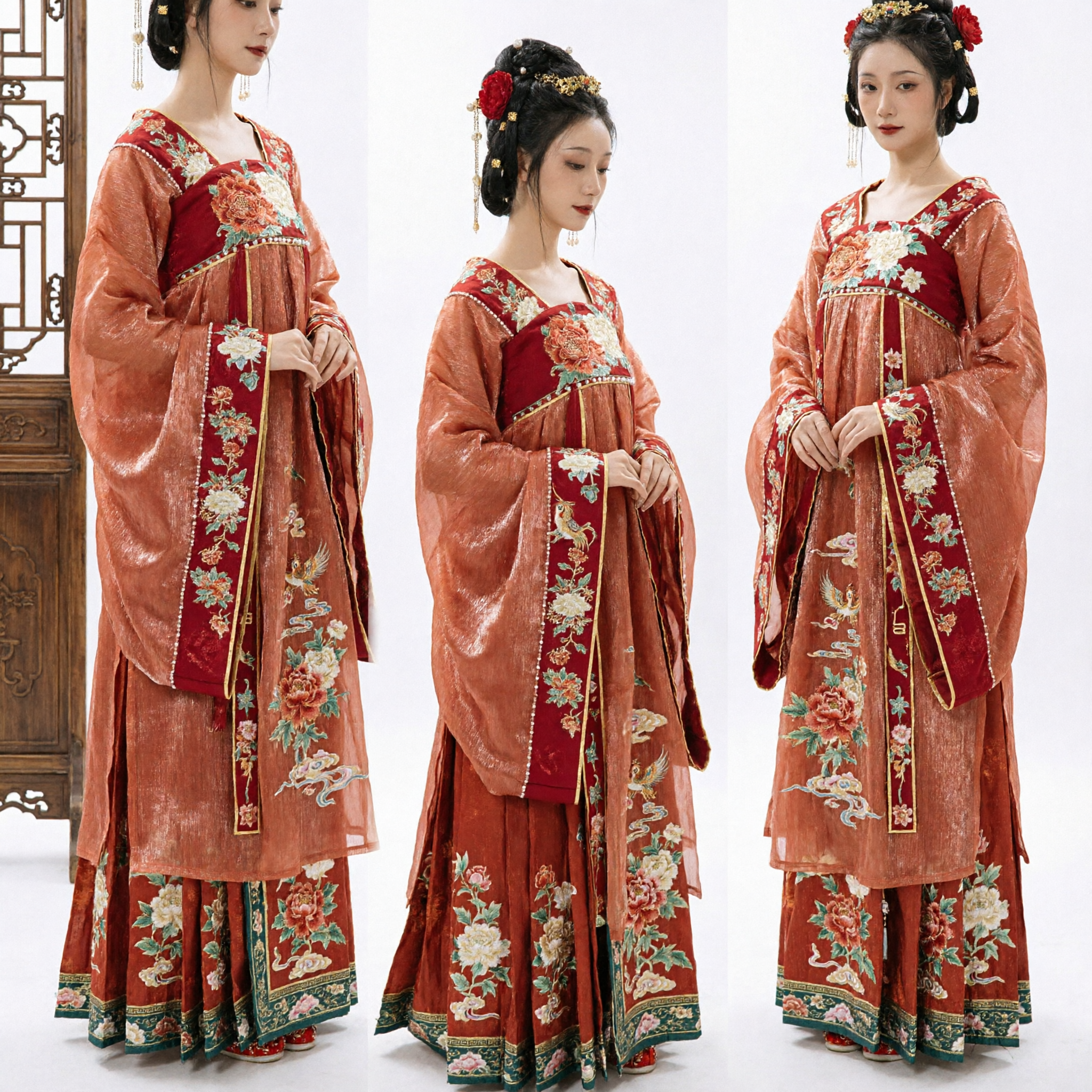 Vestido Tradicional Chino de la Dinastía Tang Hanfu Rojo Bordado Floral Traje de Boda Antiguo para Mujeres - Asian Costume