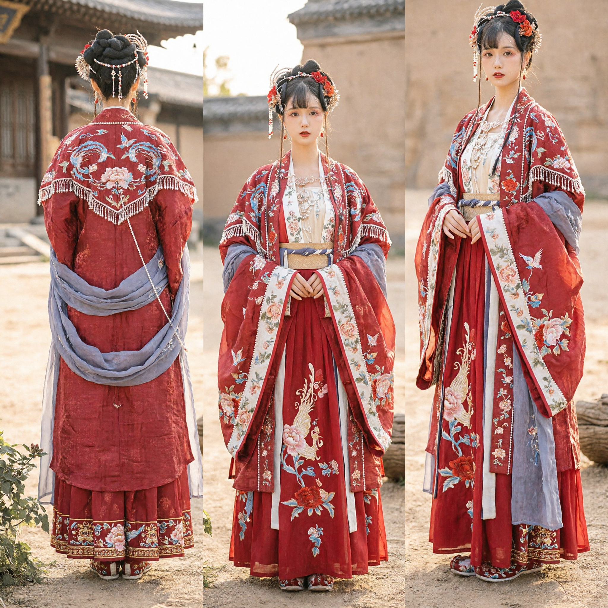 Costume Tradizionale Cinese Hanfu Rosso Dinastia Tang Robe Ricamata Costume Antico per Donne Fotografia - Asian Costume