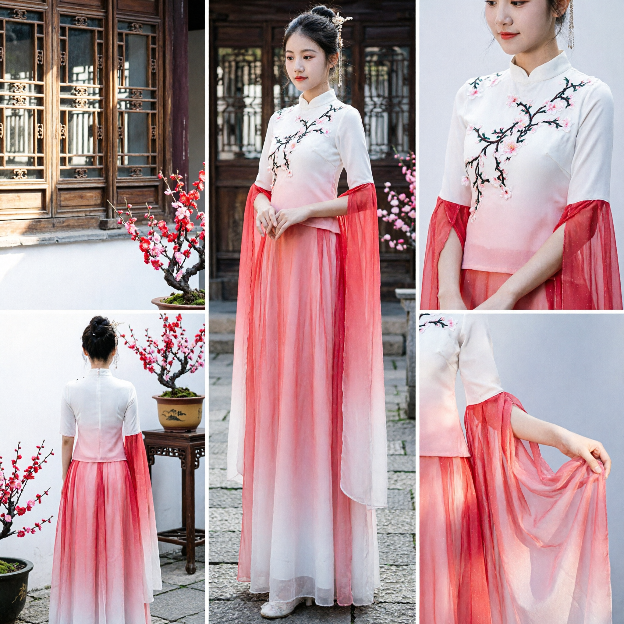 Kinder Mädchen Chinesisches Traditionelles Hanfu-Kleid Rosa Verlauf Stickerei Antikes Tanzaufführungs-Kostüm Kleidung - Asian Costume