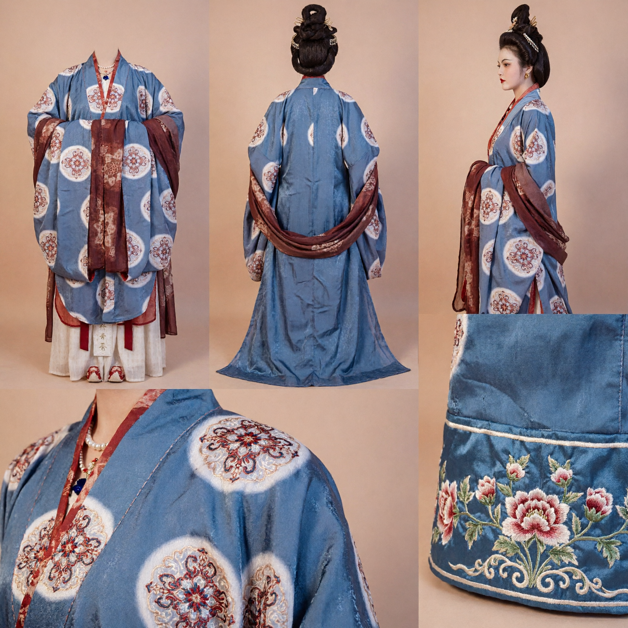Traditionele Chinese Tang Dynastie Hanfu Kostuum voor Vrouwen Blauwe Bloemen Paleis Dame Antieke Prinses Jurk - Asian Costume