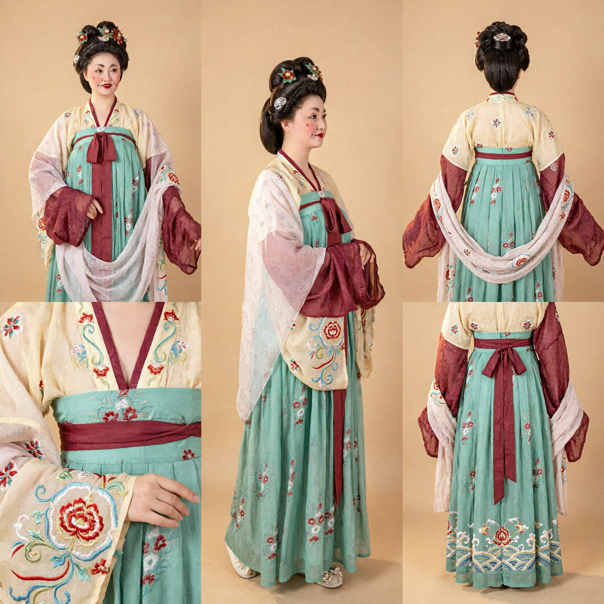 Costume Hanfu de la Dynastie Tang Traditionnel Chinois, Ensemble Complet de Robe Ancienne de Dame du Palais pour Femmes - Asian Costume