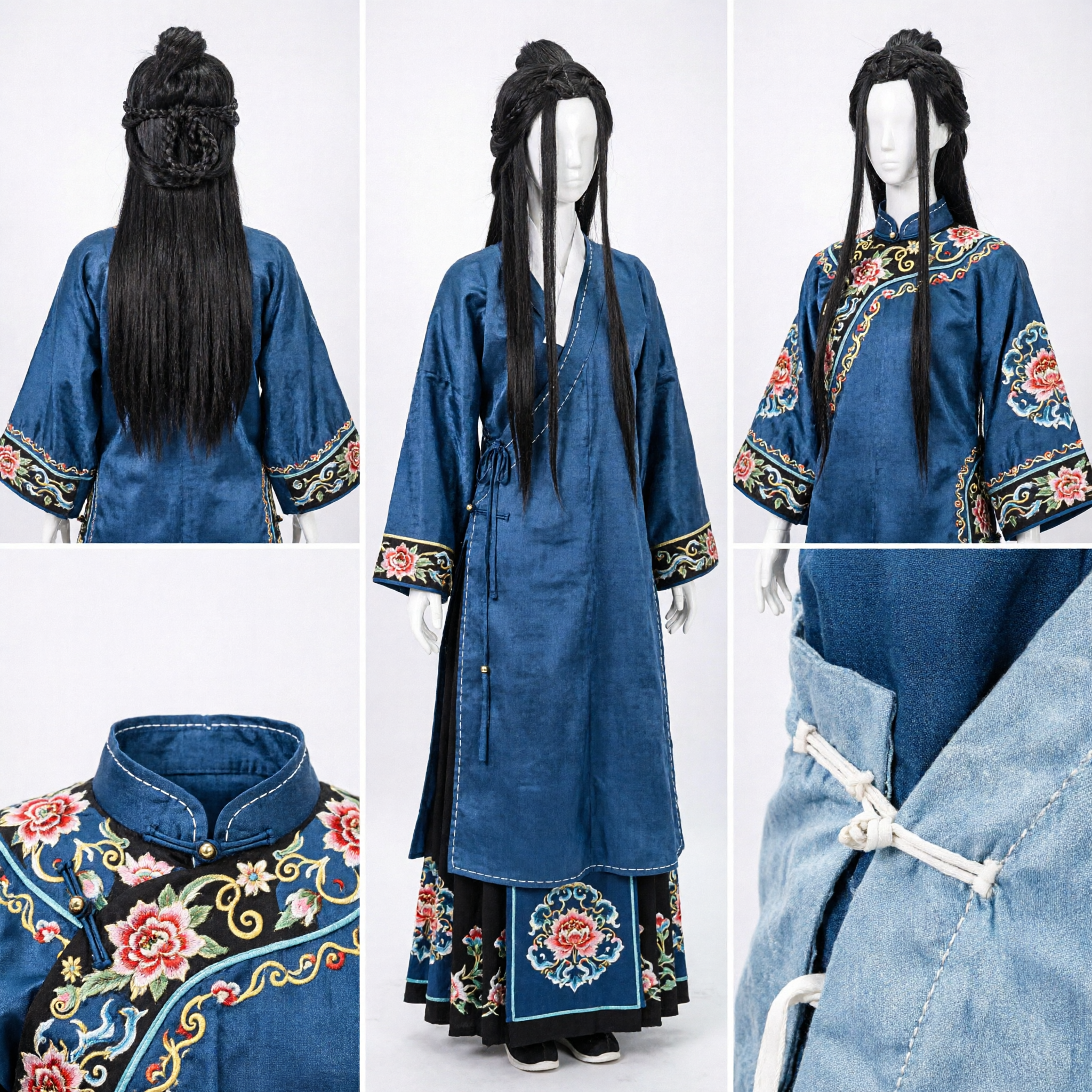 Perruque Noire Ancienne Chinoise, Cheveux Longs avec Chignon Tressé, Accessoire Capillaire pour Cosplay Hanfu ou Costume de Drame Historique - Asian Costume