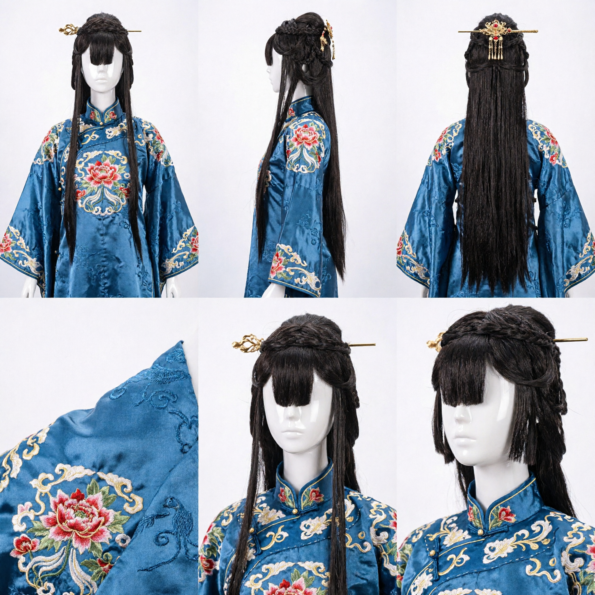 Antieke Chinese Hanfu Pruik Lang Zwart Haar Gevlochten Opsteekkapsel voor Vrouwen Cosplay Kostuum Periode Drama - Asian Costume