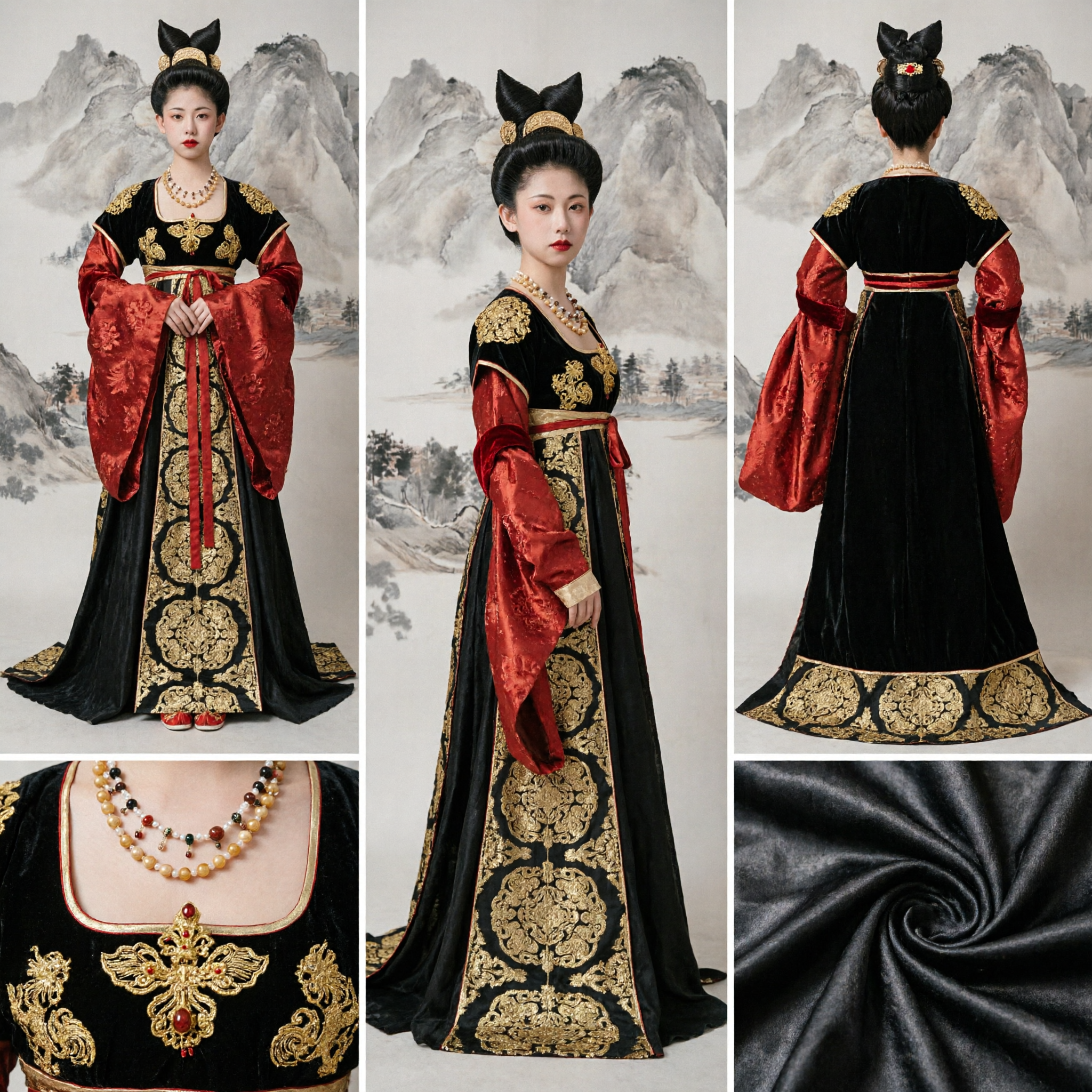 Traje Hanfu Tradicional de la Dinastía Tang para Mujer, Vestido Antiguo de Palacio Negro con Bordados Dorados, Atuendo de Cosplay Histórico - Asian Costume