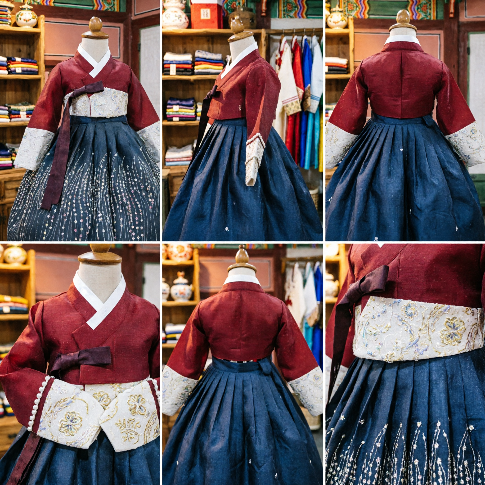 Traditioneller koreanischer Hanbok für Mädchen, rotes Jeogori und schwarzer Glitzerrock, formelles Kleid für Hochzeiten und Feste - Asian Costume