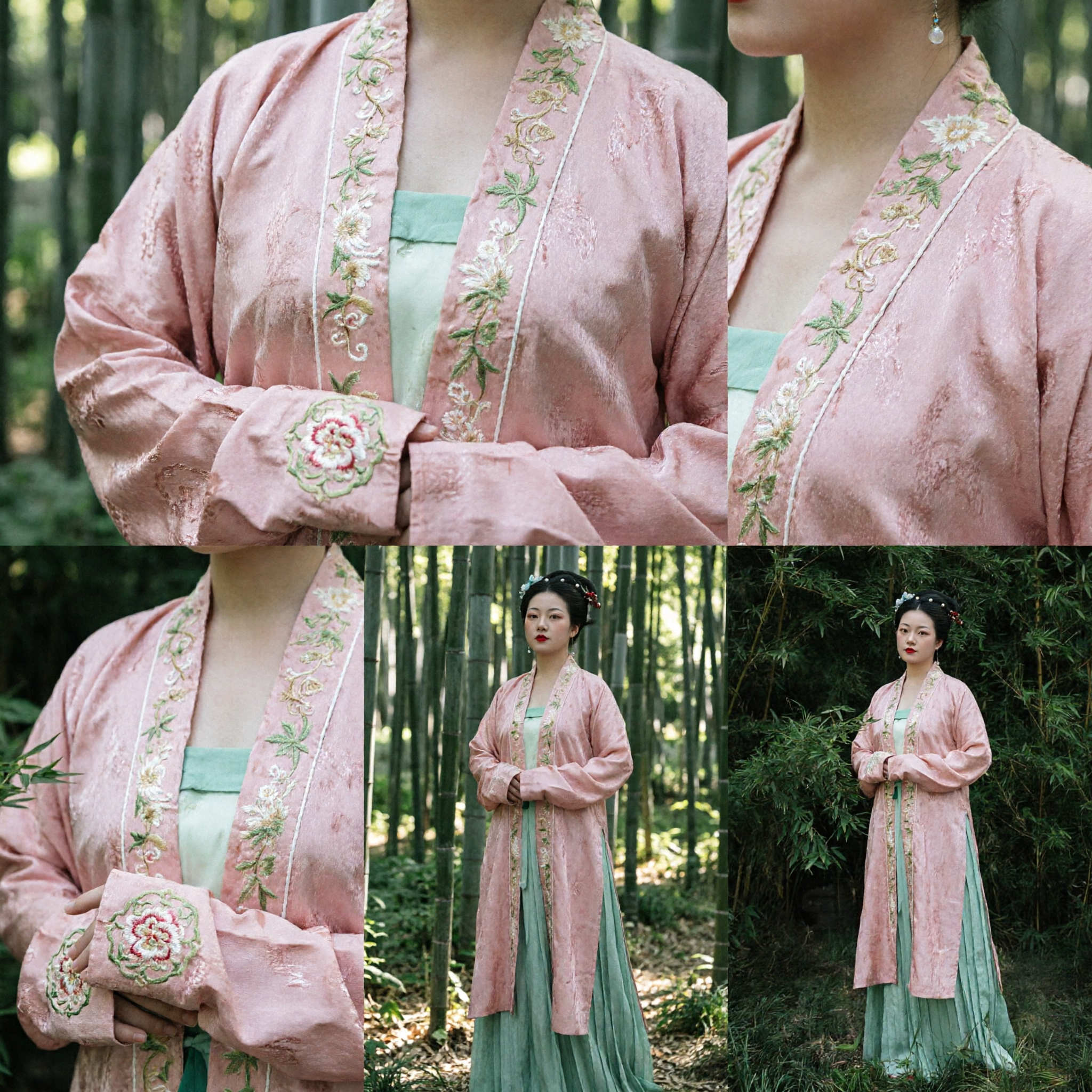 Costume Hanfu antico cinese, set veste esterna rosa ricamata e gonna verde da dama di palazzo della Dinastia Tang per donne - Asian Costume