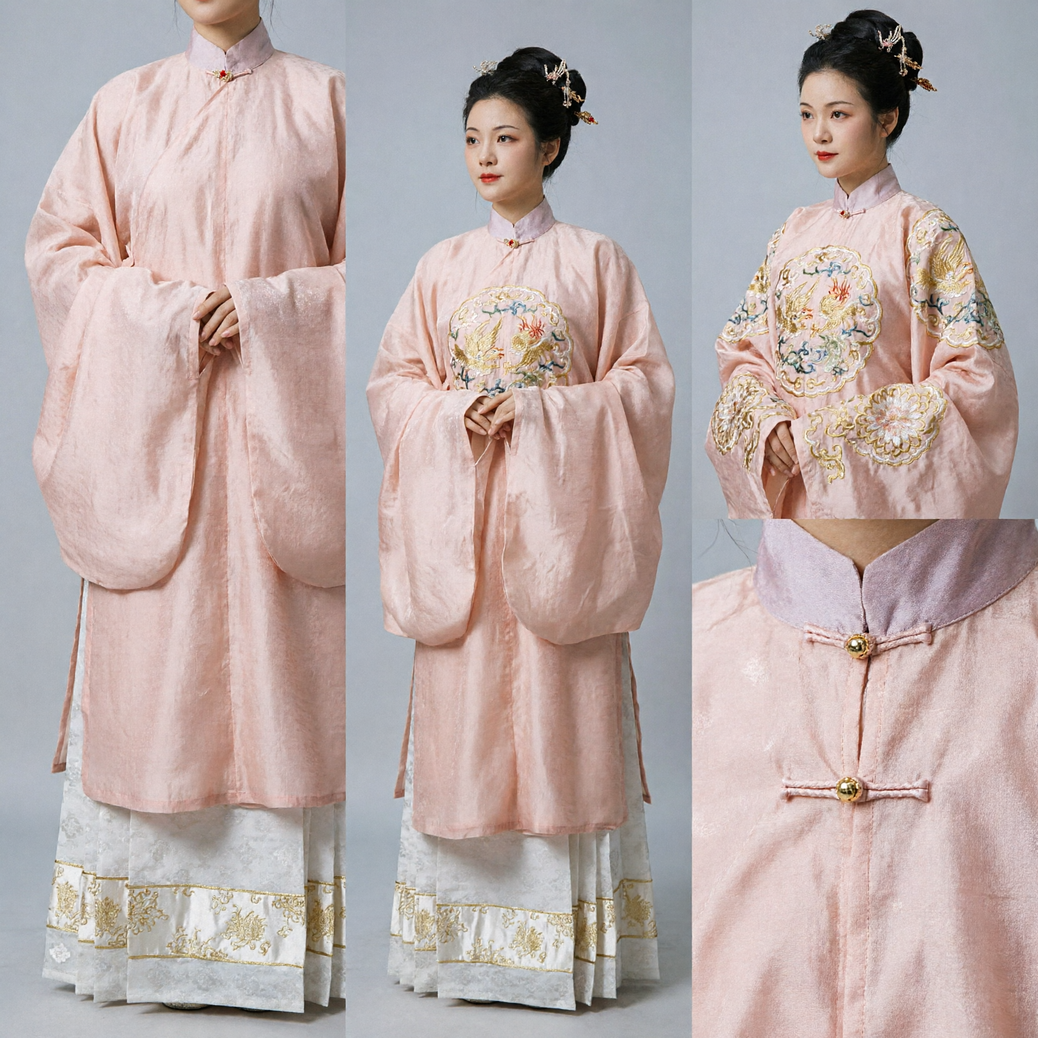 Hanfu tradizionale cinese della Dinastia Ming, top rosa con colletto alto e gonna ricamata, costume antico per donne - Asian Costume